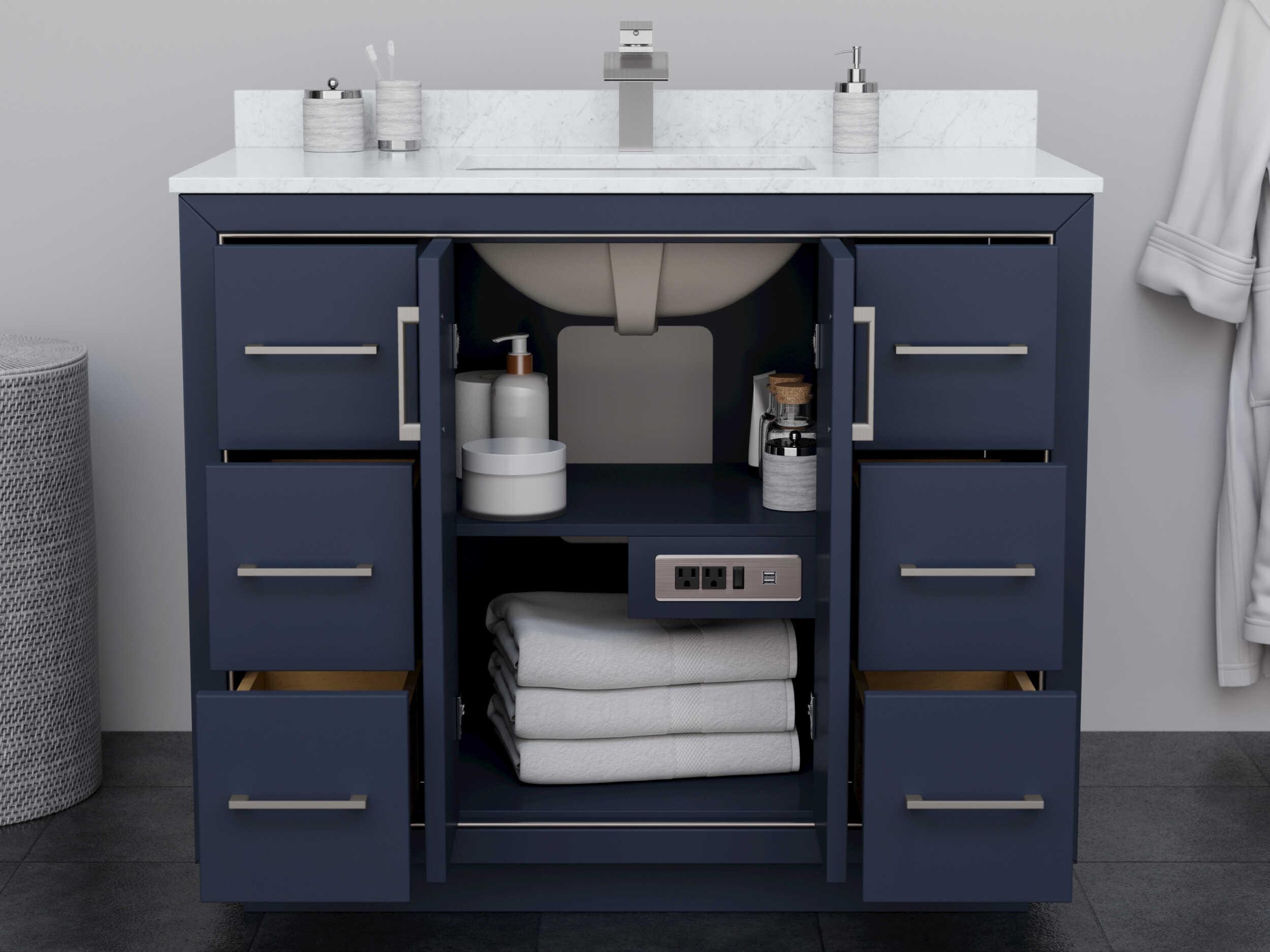 Wyndham Collection Icon 42" Dark Blue Vanity with 34" Mirror