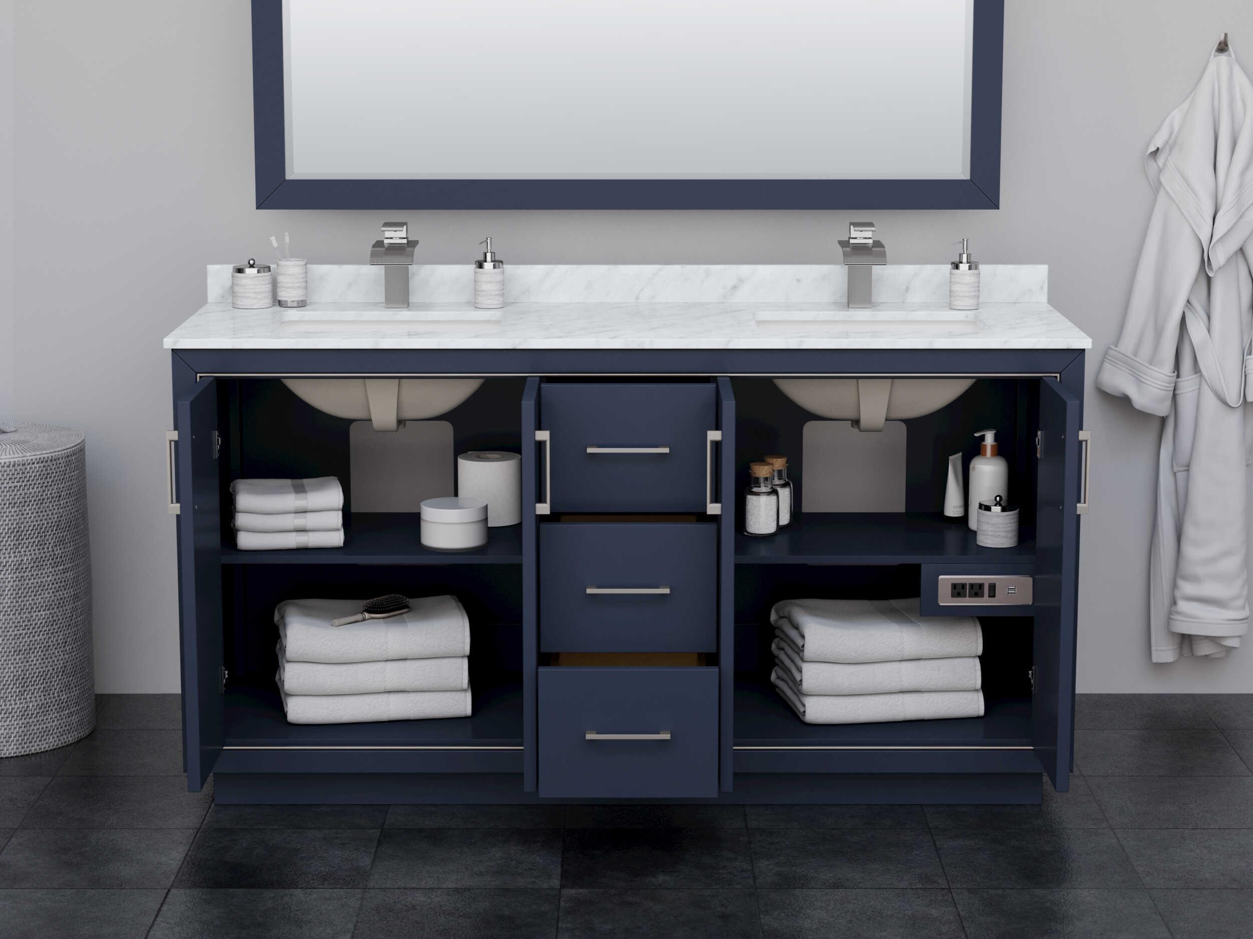 Wyndham Collection Icon 65" Dark Blue Vanity with 58" Mirror
