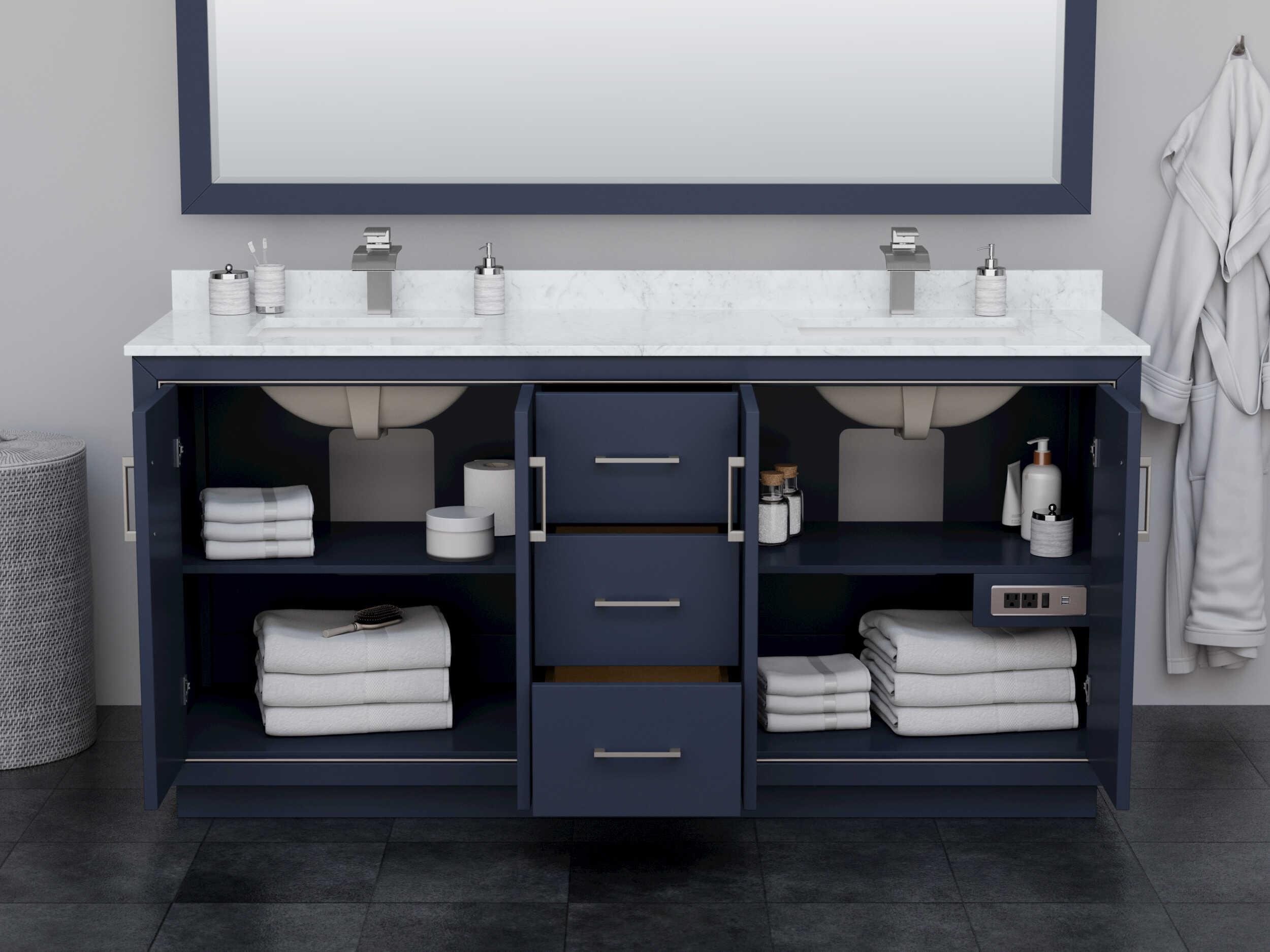 Wyndham Collection Icon 71" Dark Blue Vanity with 70" Mirror