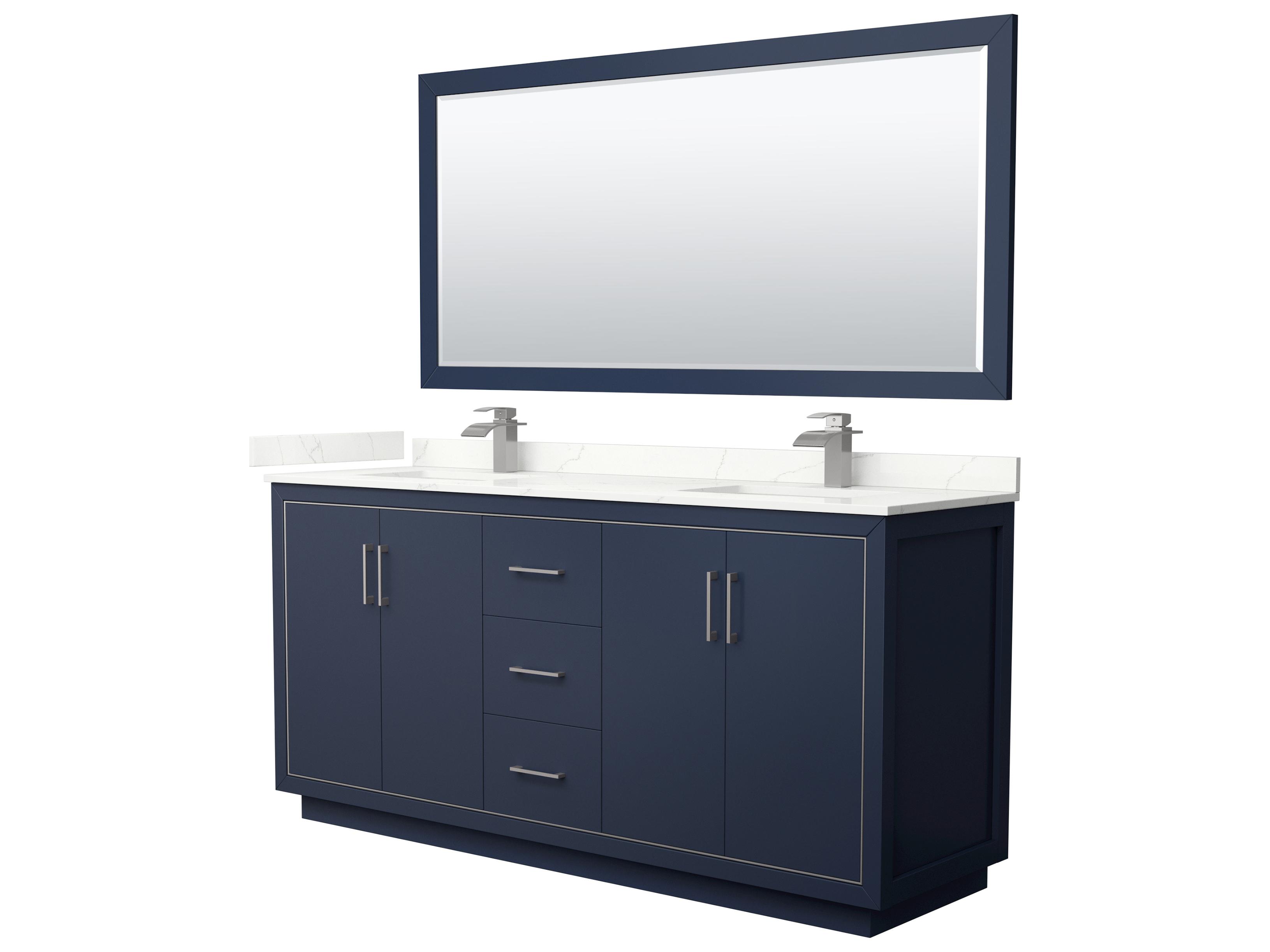 Wyndham Collection Icon 72" Dark Blue Vanity with 70" Mirror