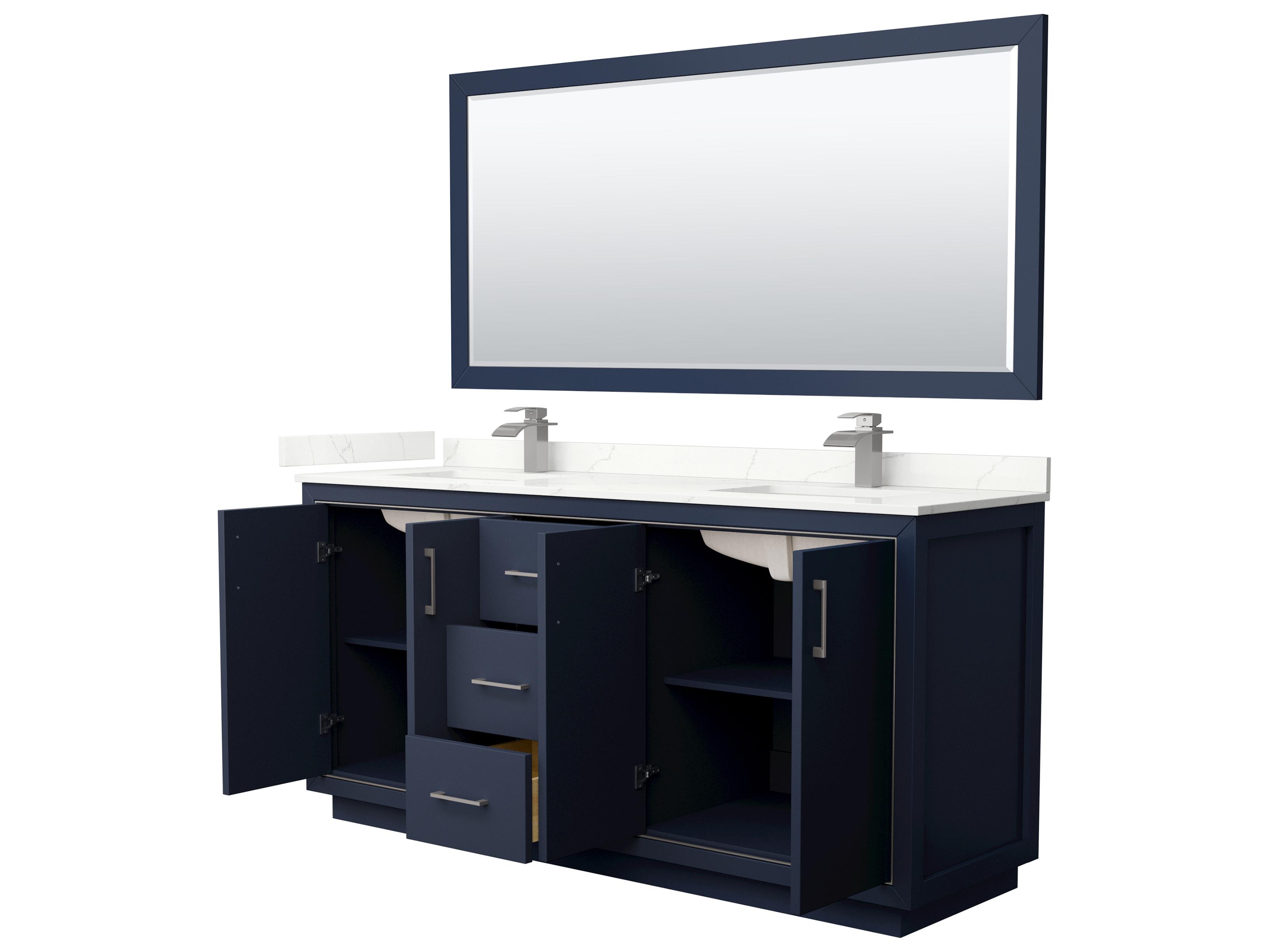 Wyndham Collection Icon 72" Dark Blue Vanity with 70" Mirror