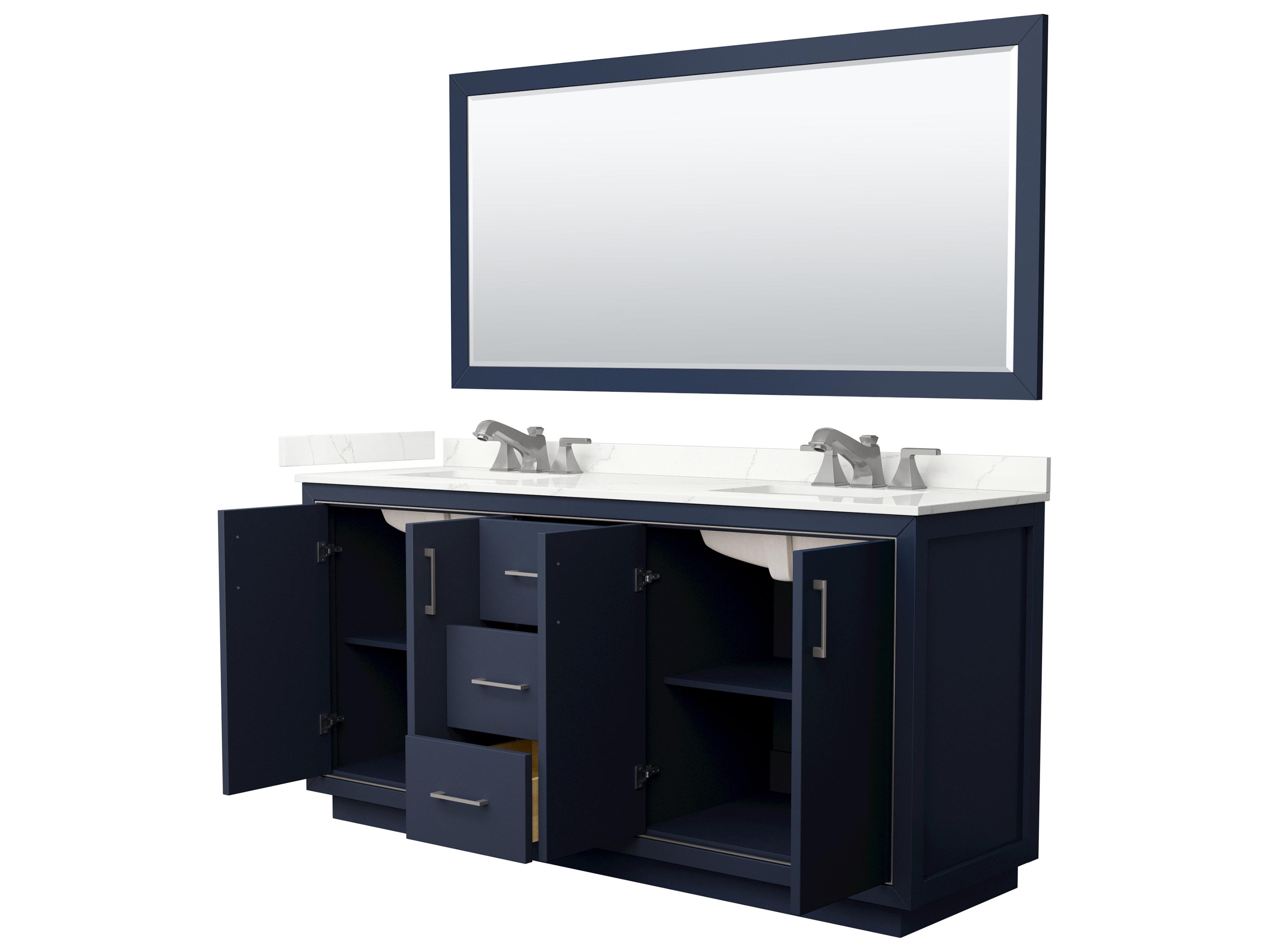 Wyndham Collection Icon 72" Dark Blue Vanity with 70" Mirror
