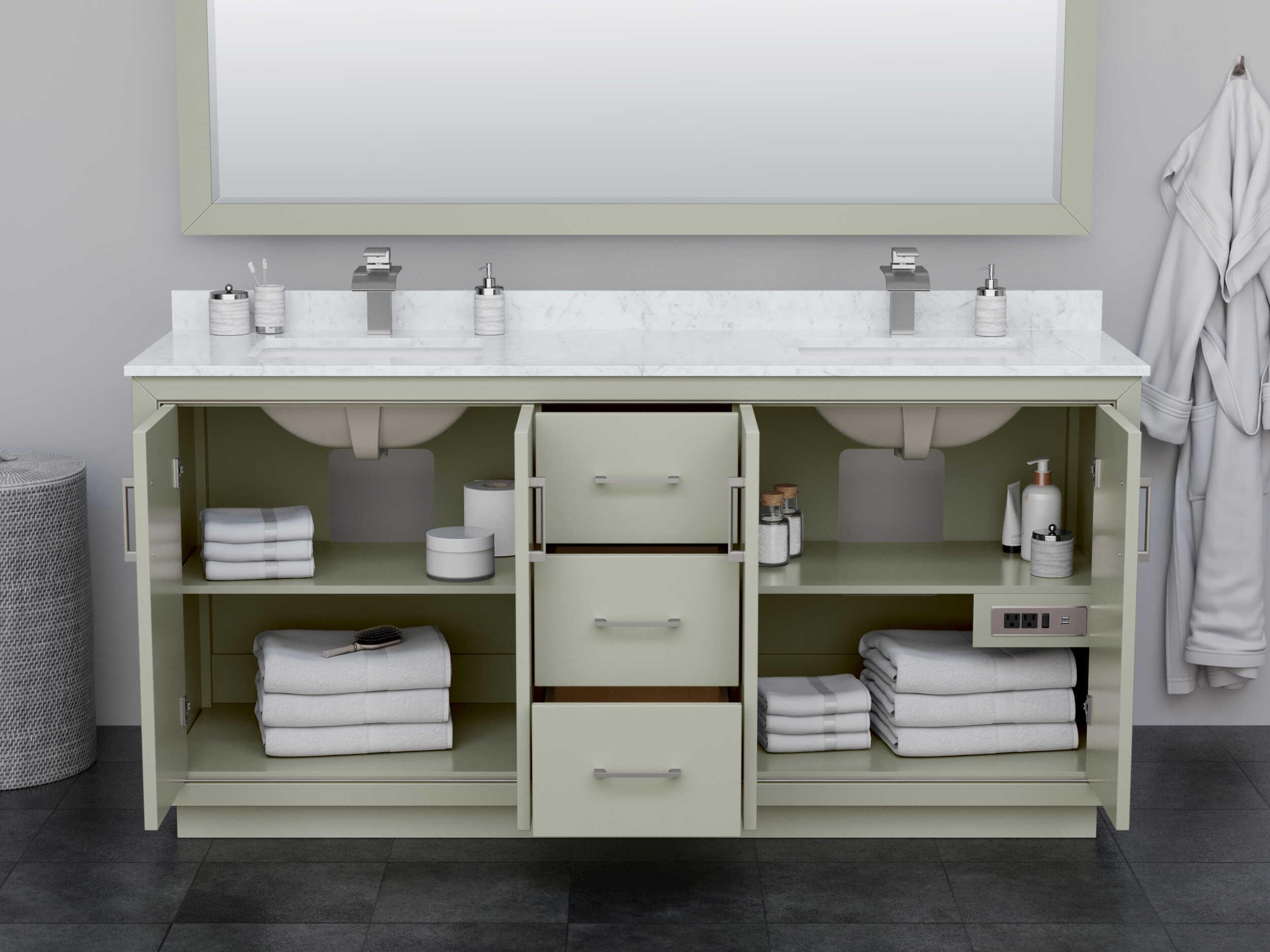 Wyndham Collection Icon 71" Light Green Vanity with 70" Mirror