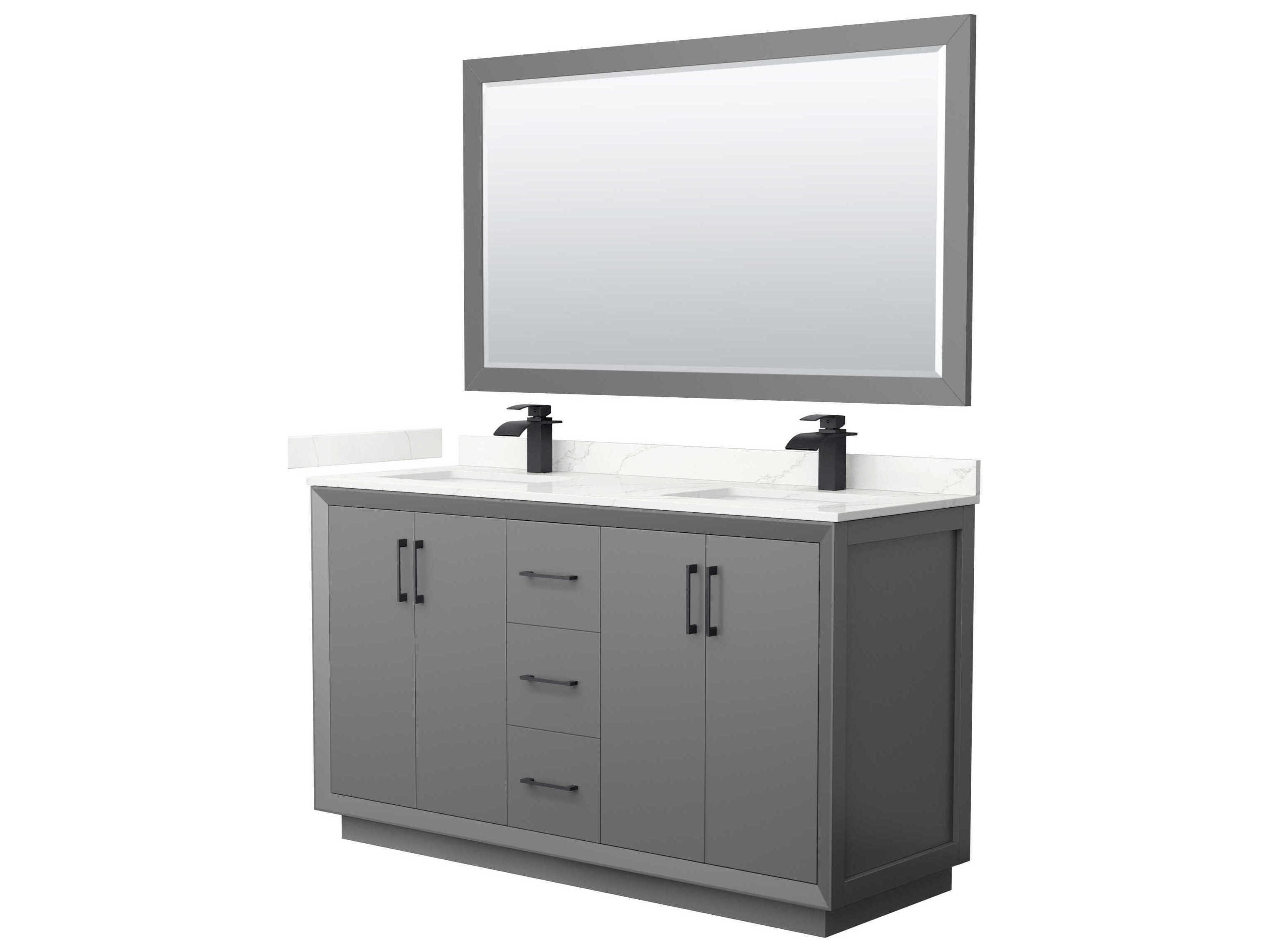 Wyndham Collection Strada 60" Dark Gray Vanity with 58" Mirror