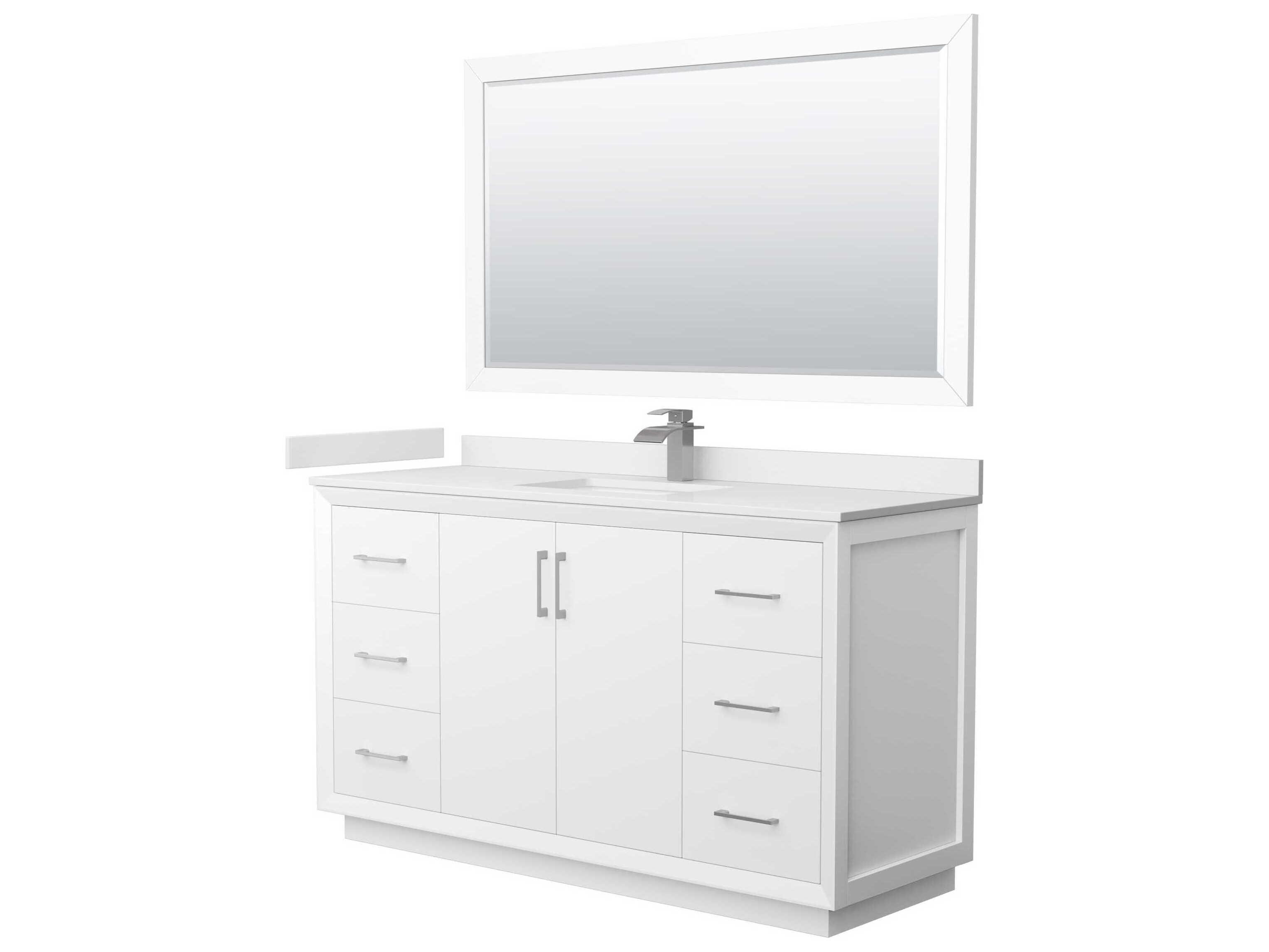 Wyndham Collection Strada 60" White Vanity with 58" Mirror