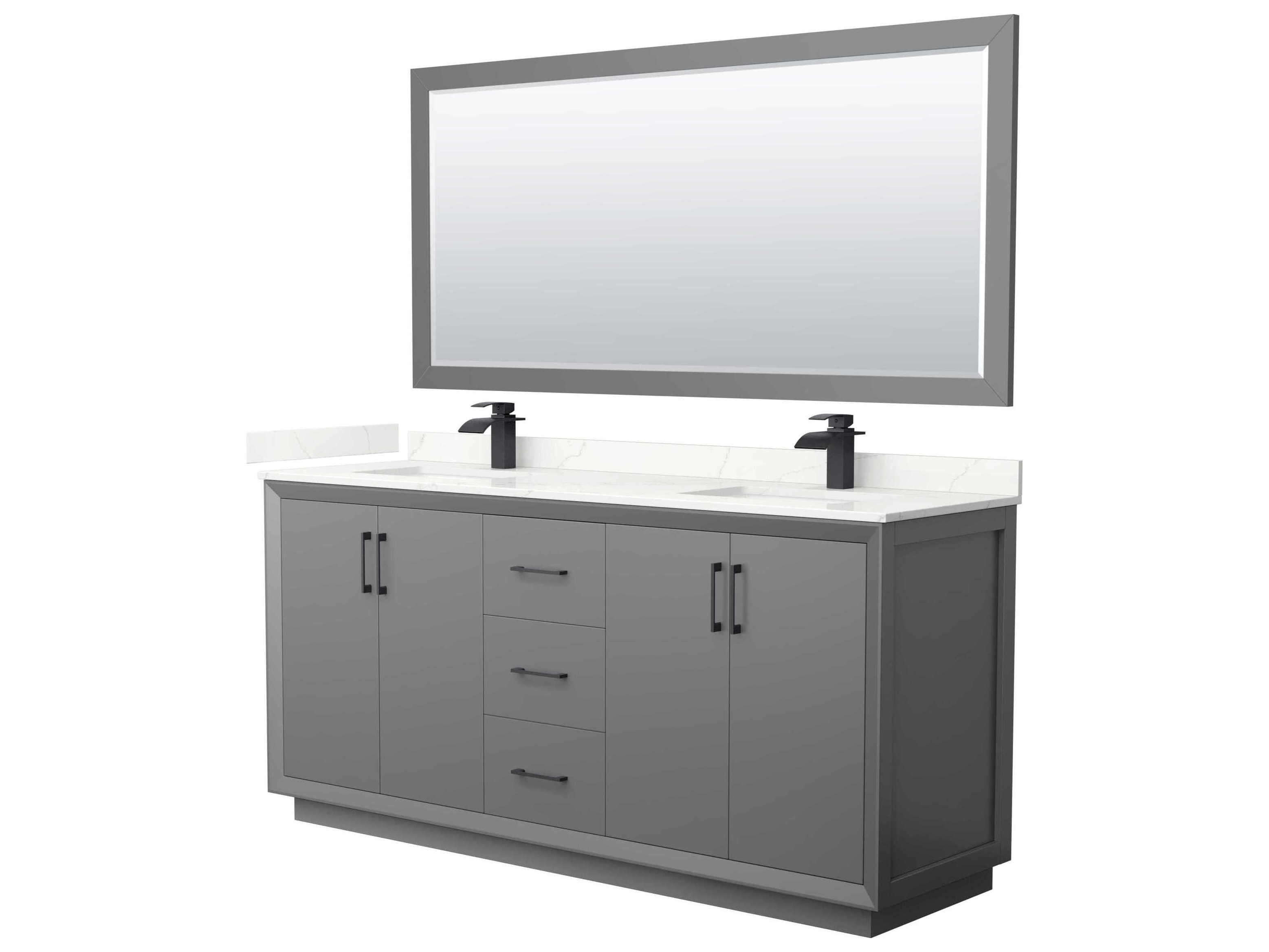 Wyndham Collection Strada 72" Dark Gray Vanity with 70" Mirror