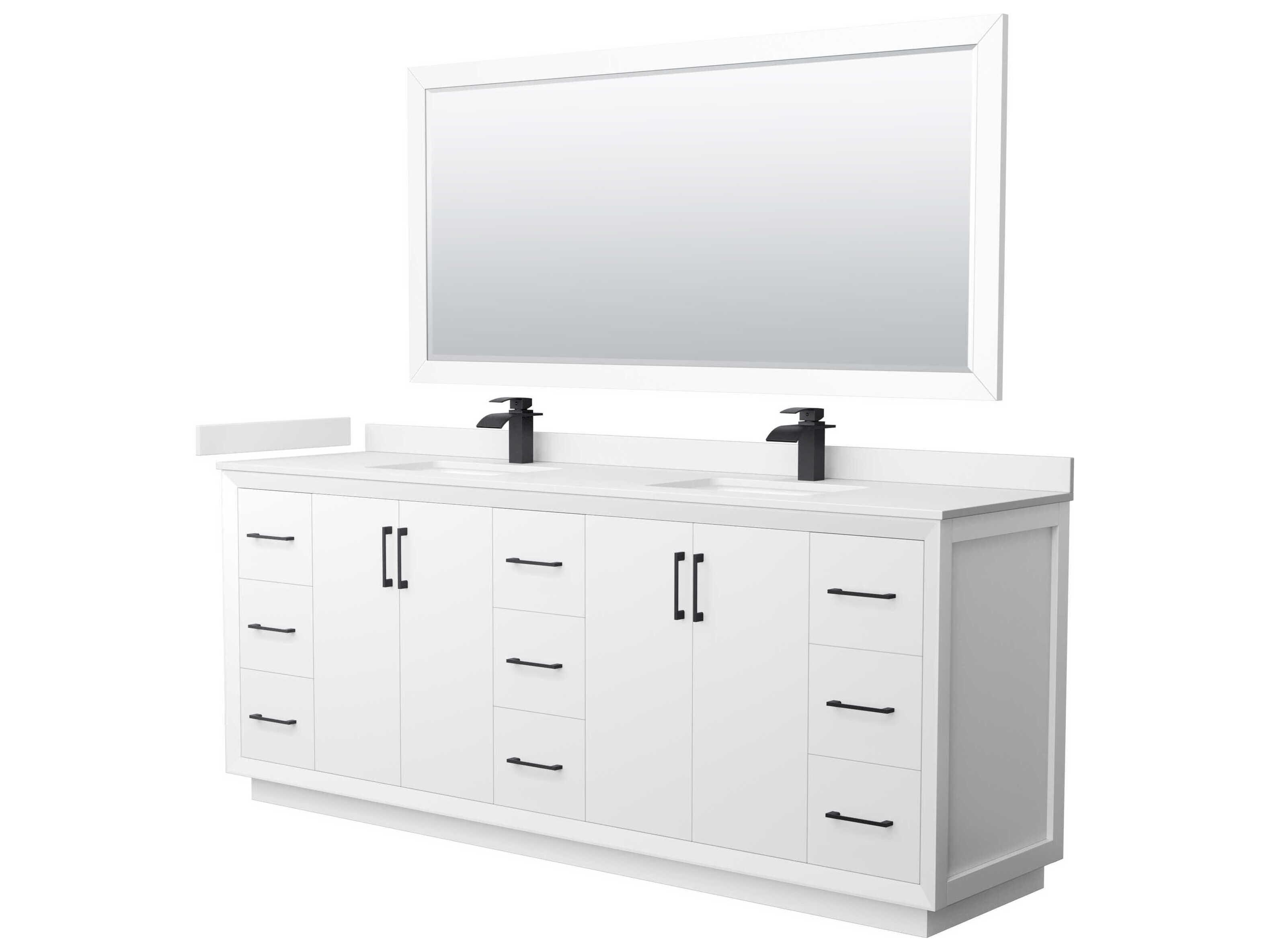 Wyndham Collection Strada 84" White Vanity with 70" Mirror