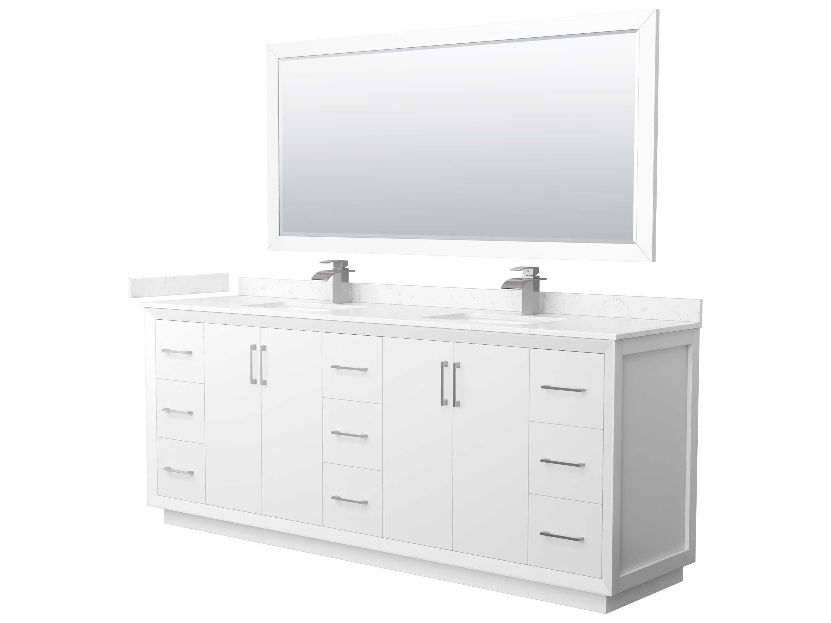 Wyndham Collection Strada 84" White Vanity with 70" Mirror