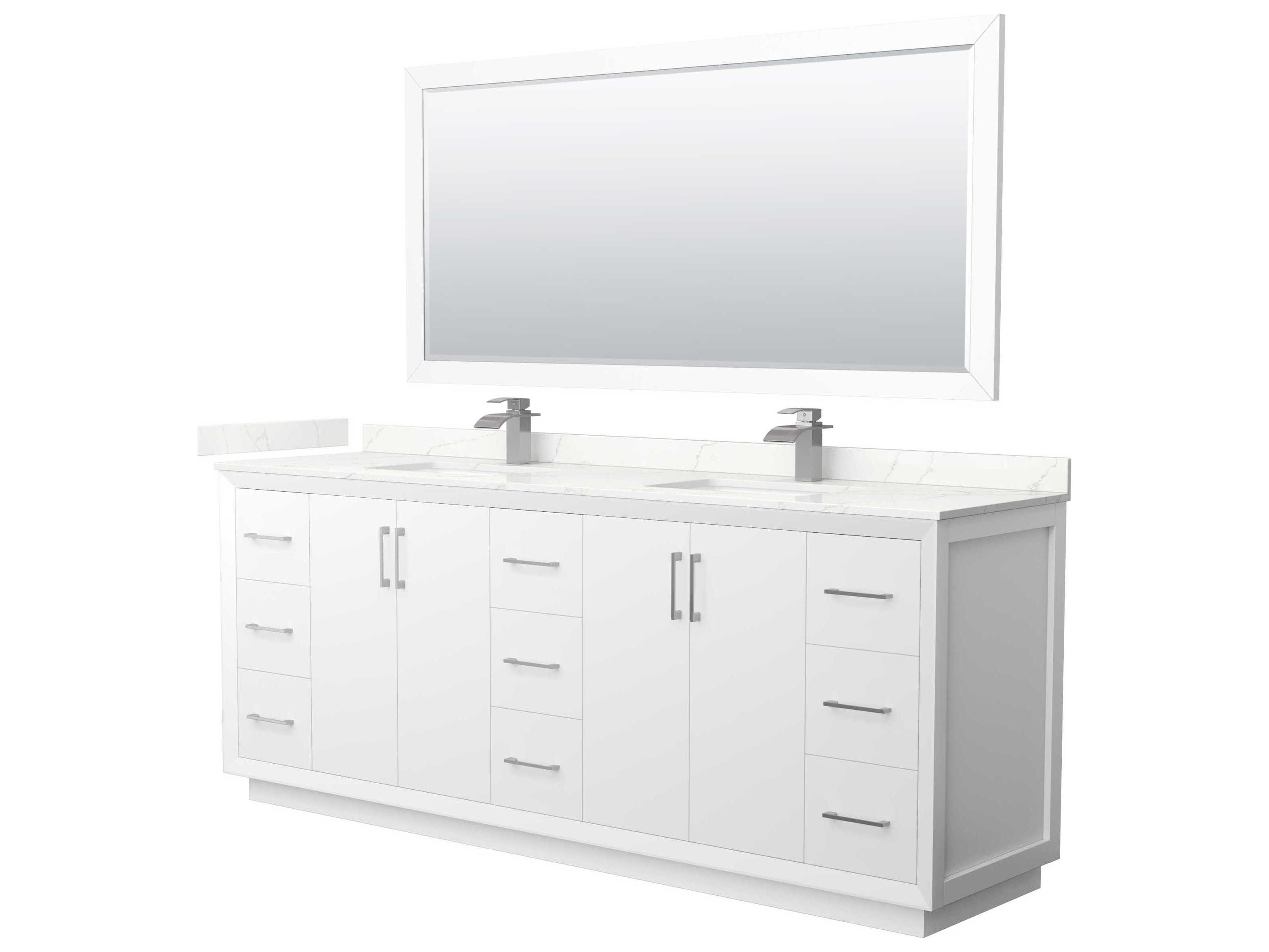 Wyndham Collection Strada 84" White Vanity with 70" Mirror