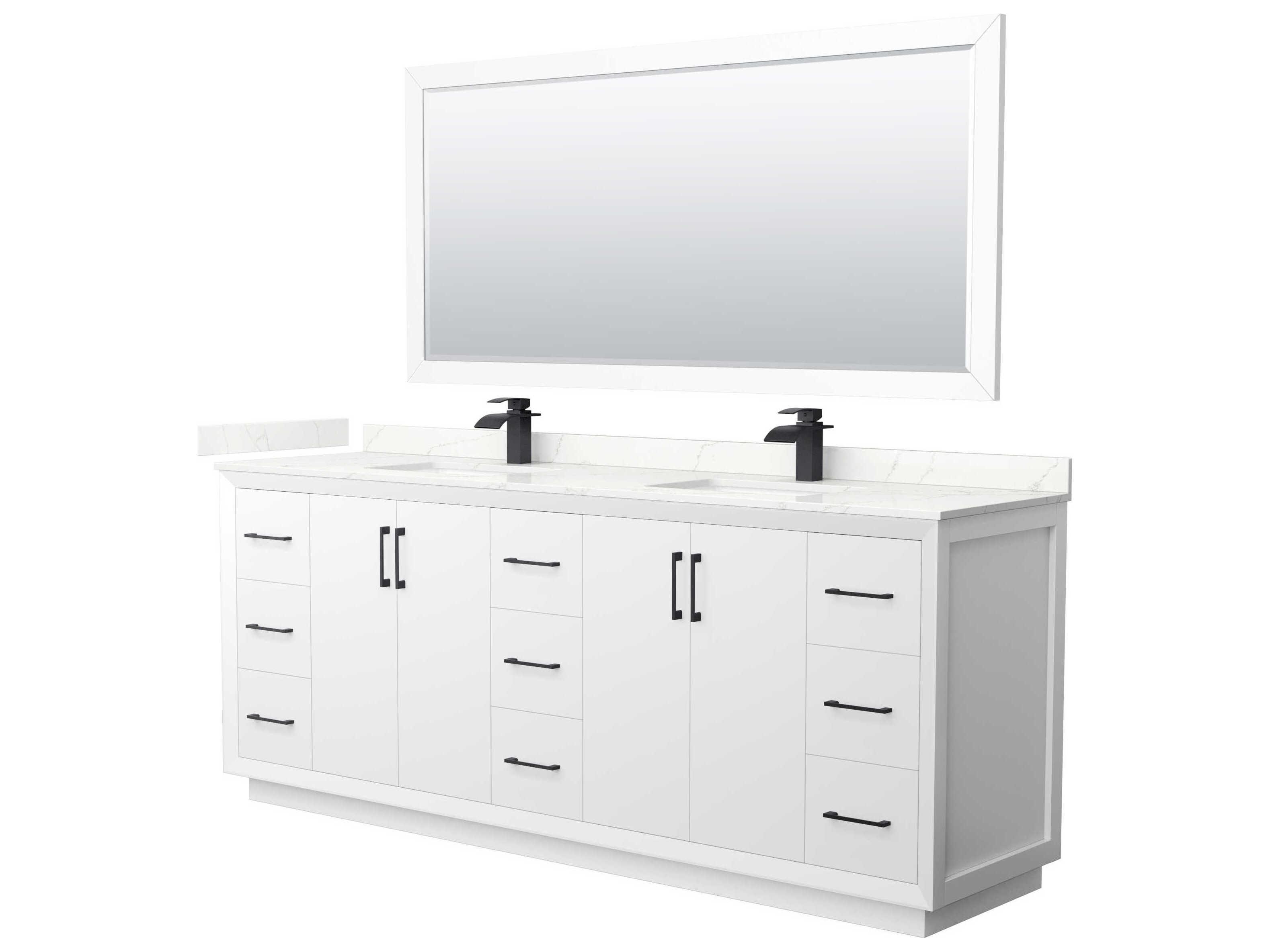 Wyndham Collection Strada 84" White Vanity with 70" Mirror
