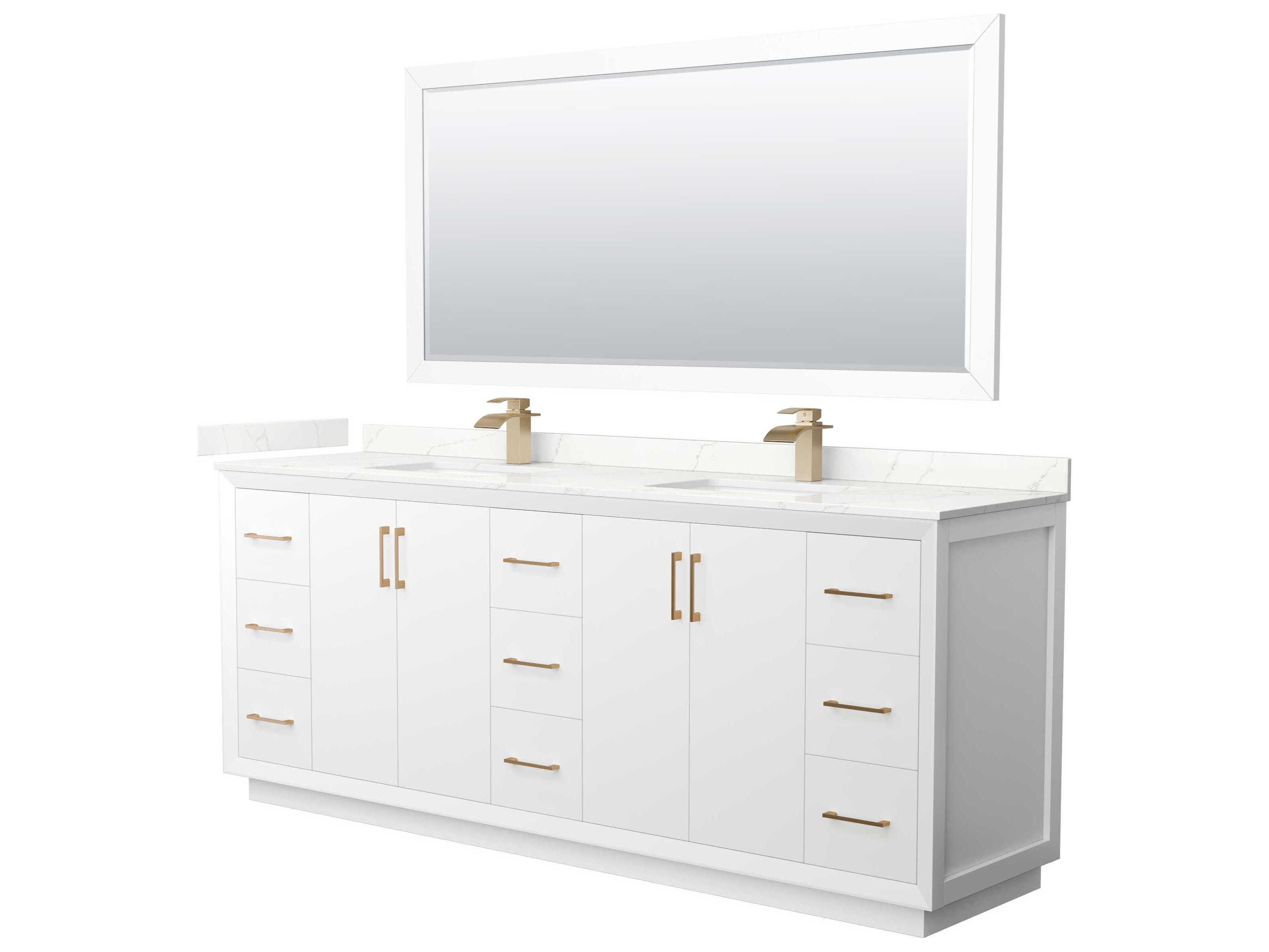 Wyndham Collection Strada 84" White Vanity with 70" Mirror