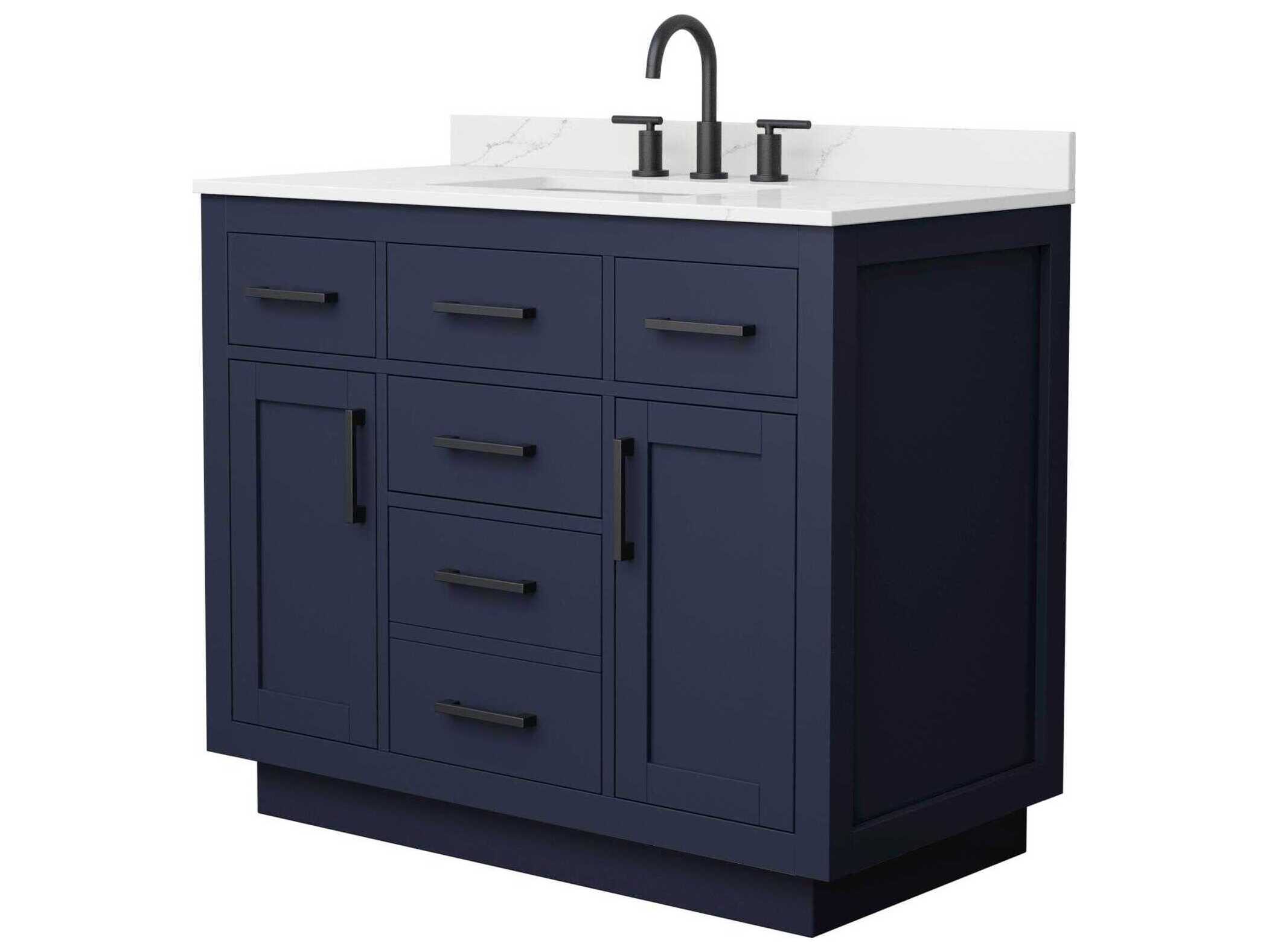 Wyndham Collection Beckett-TK 42" Dark Blue Vanity with Toe Kick