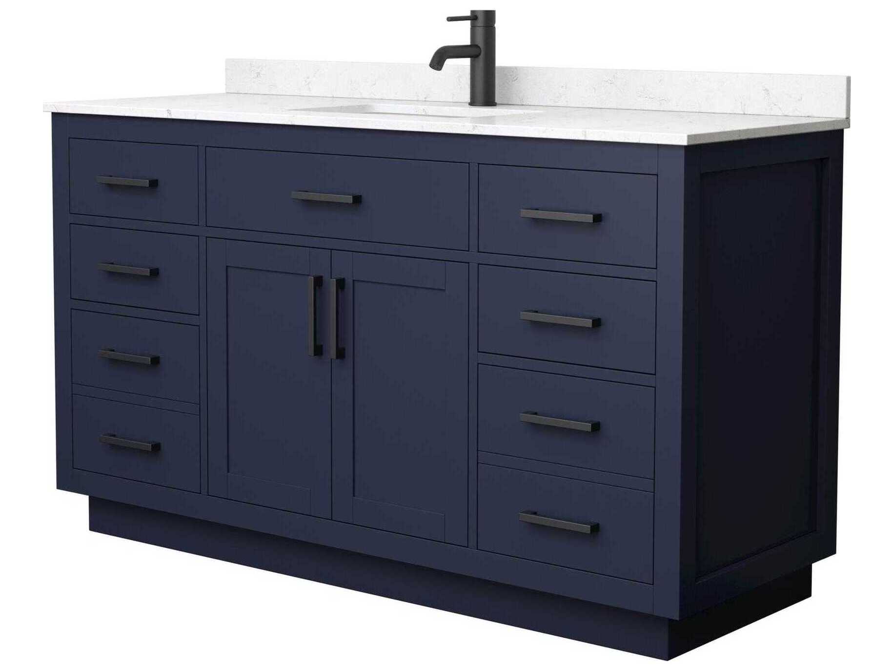 Wyndham Collection Beckett-TK 60" Dark Blue Vanity with Toe Kick