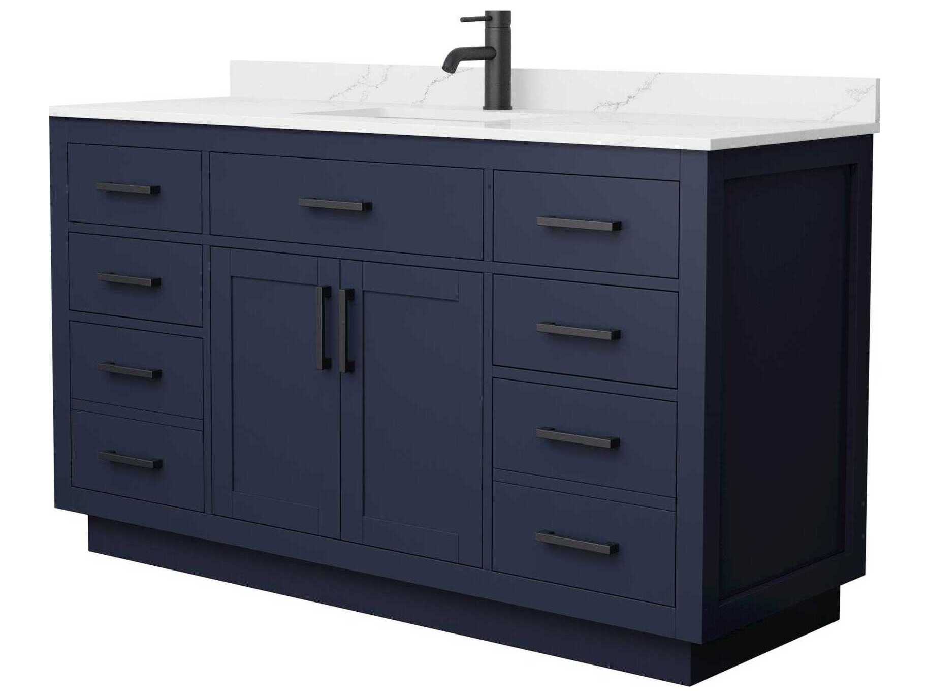 Wyndham Collection Beckett-TK 60" Dark Blue Vanity with Toe Kick