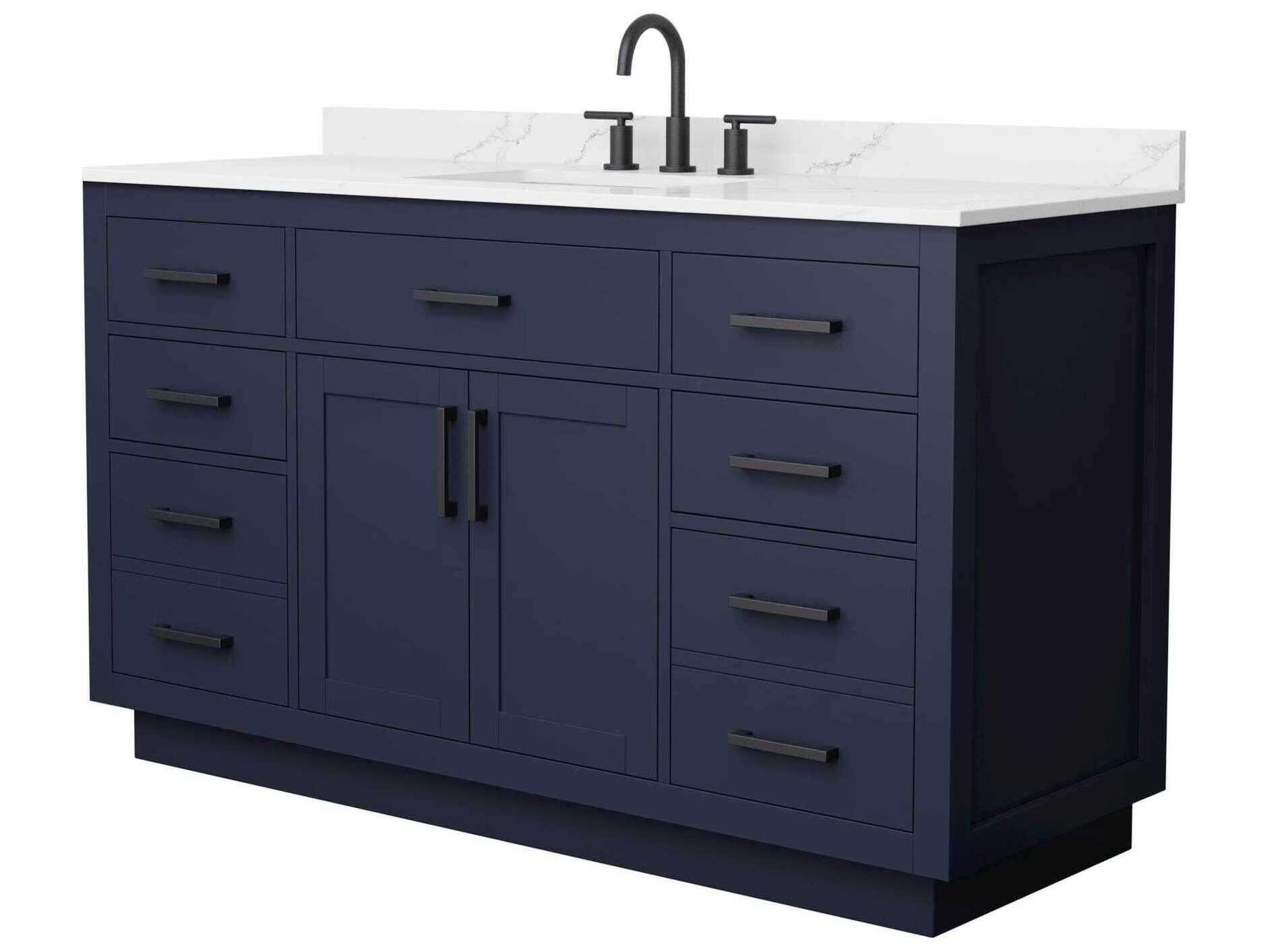 Wyndham Collection Beckett-TK 60" Dark Blue Vanity with Toe Kick
