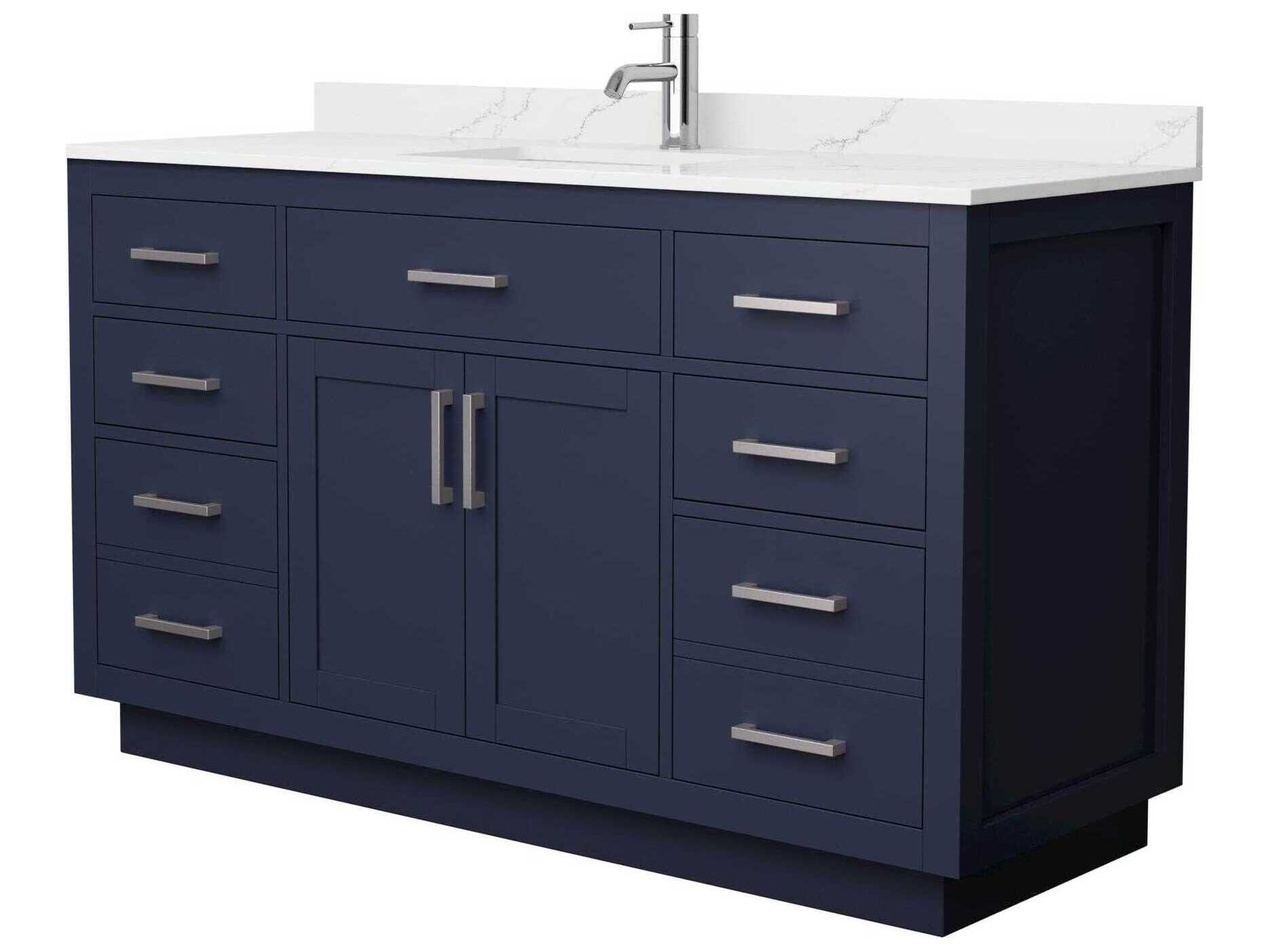 Wyndham Collection Beckett-TK 60" Dark Blue Vanity with Toe Kick