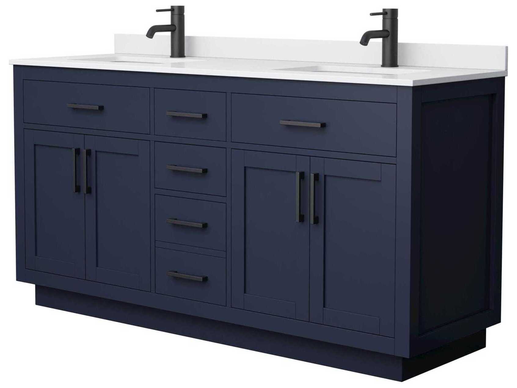 Wyndham Collection Beckett-TK 66" Dark Blue Vanity with Toe Kick