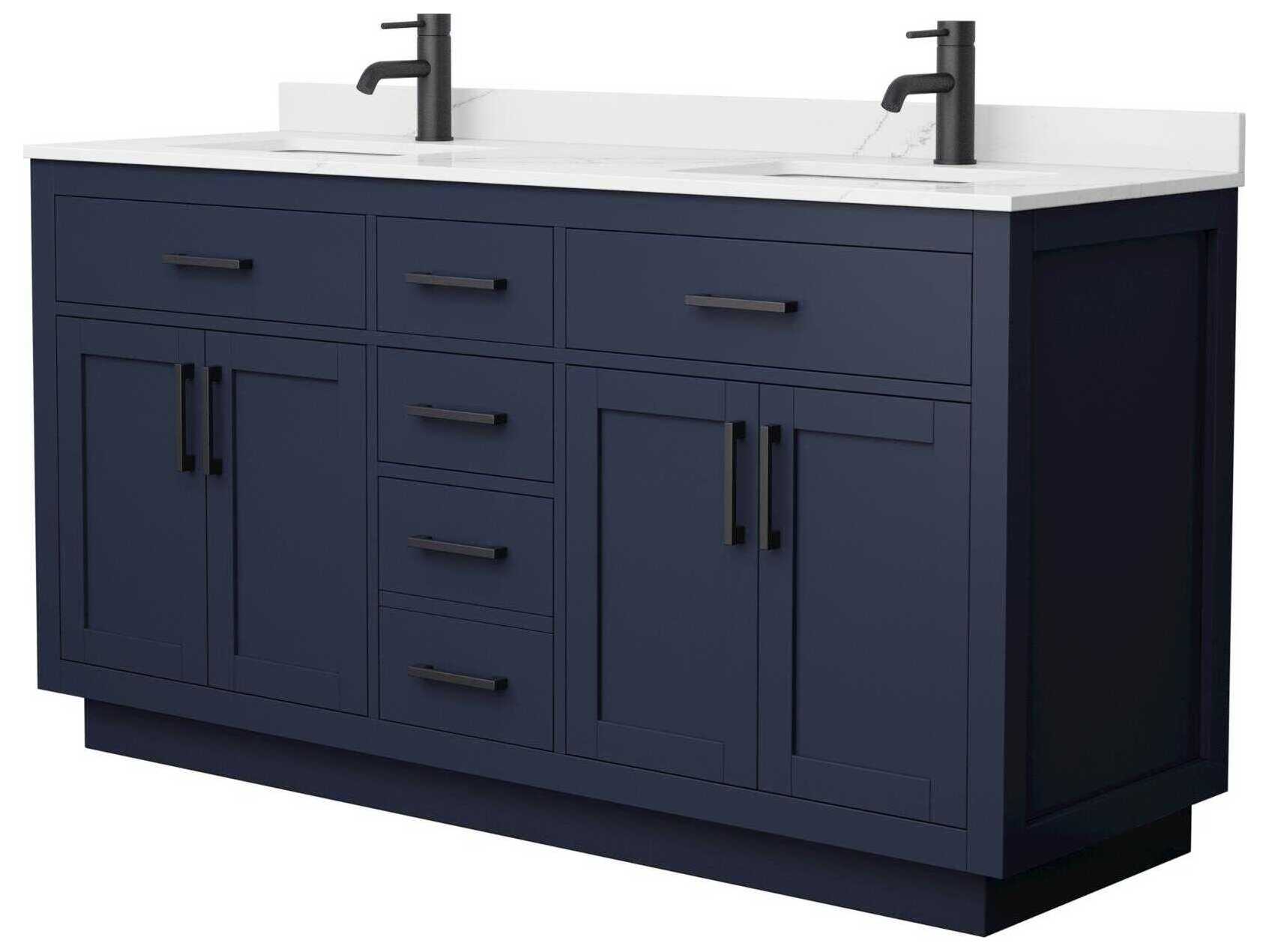 Wyndham Collection Beckett-TK 66" Dark Blue Vanity with Toe Kick