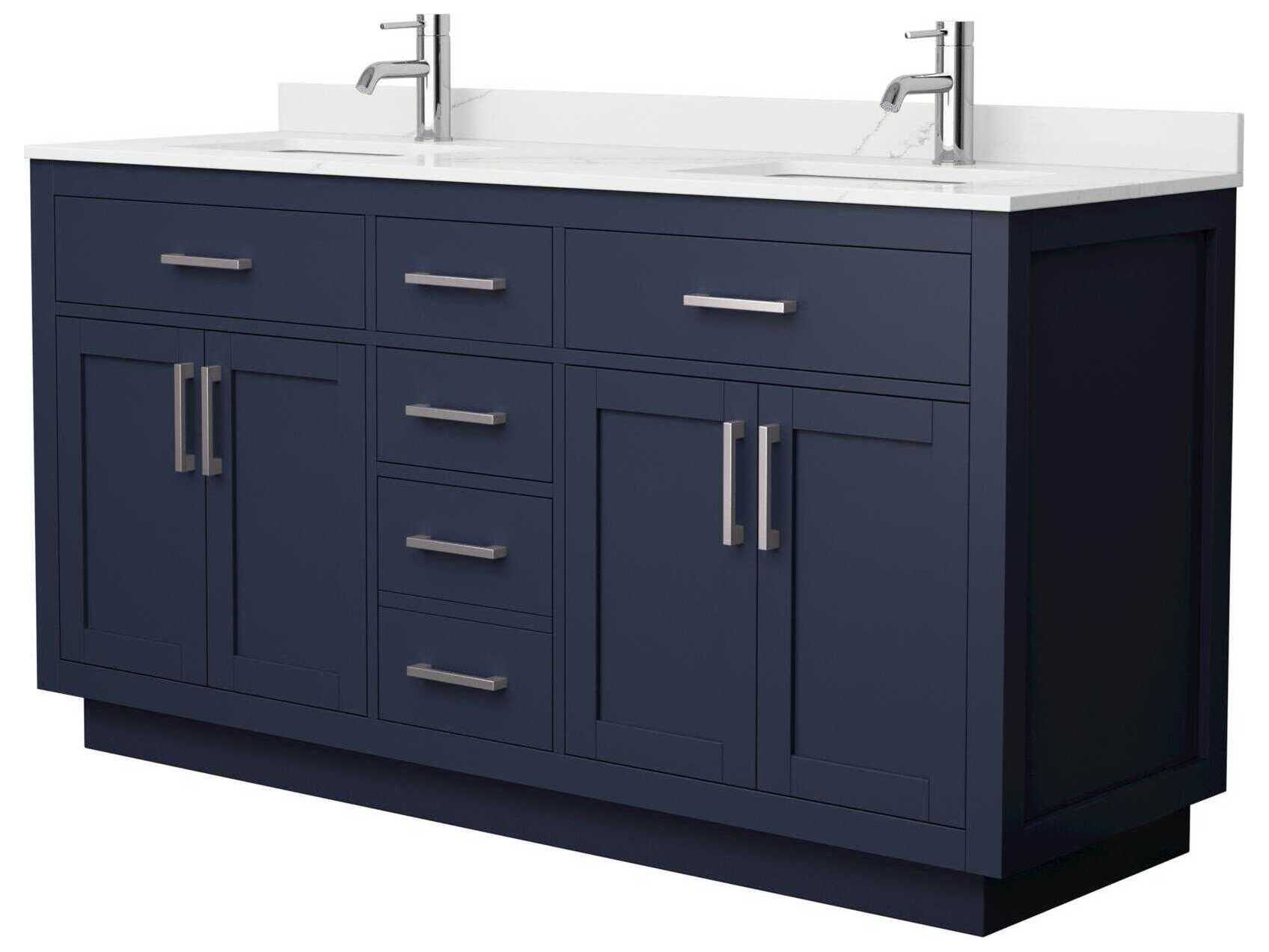 Wyndham Collection Beckett-TK 66" Dark Blue Vanity with Toe Kick