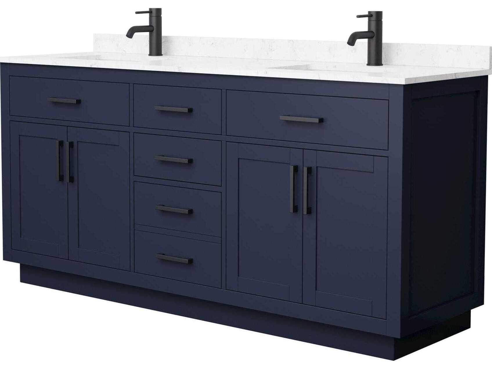 Wyndham Collection Beckett-TK 72" Dark Blue Vanity with Toe Kick