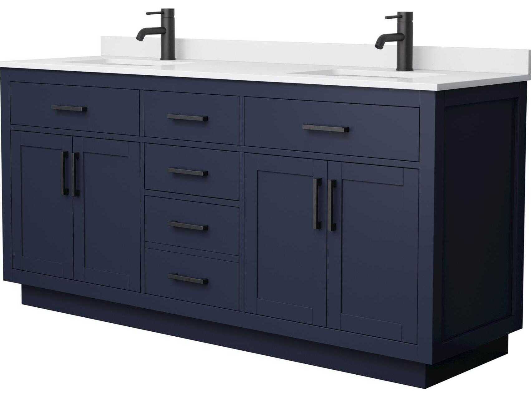 Wyndham Collection Beckett-TK 72" Dark Blue Vanity with Toe Kick