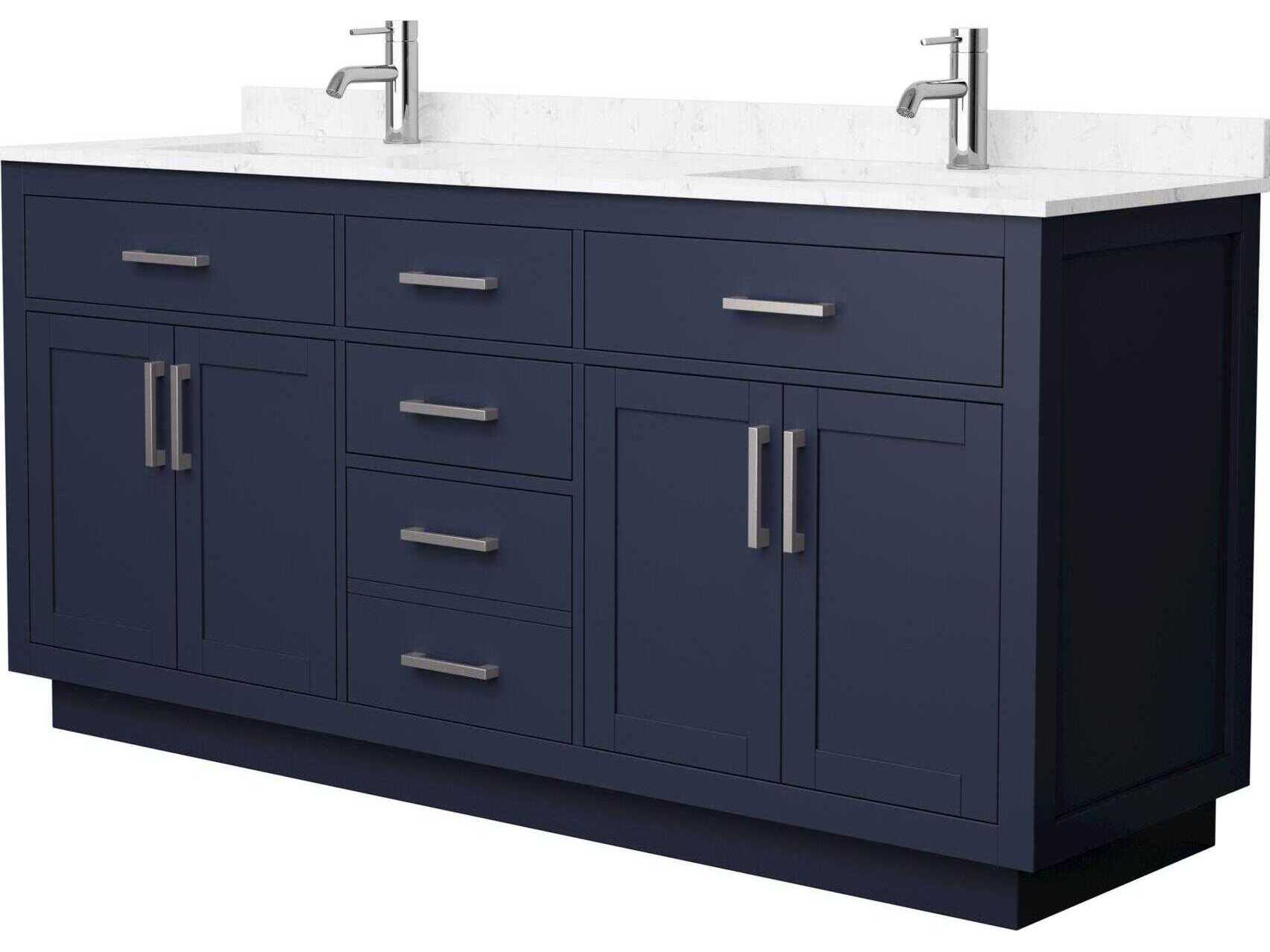 Wyndham Collection Beckett-TK 72" Dark Blue Vanity with Toe Kick