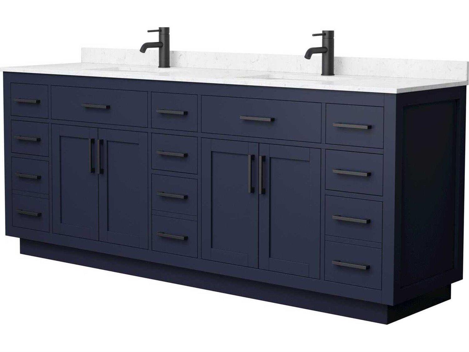 Wyndham Collection Beckett-TK 84" Dark Blue Vanity with Toe Kick
