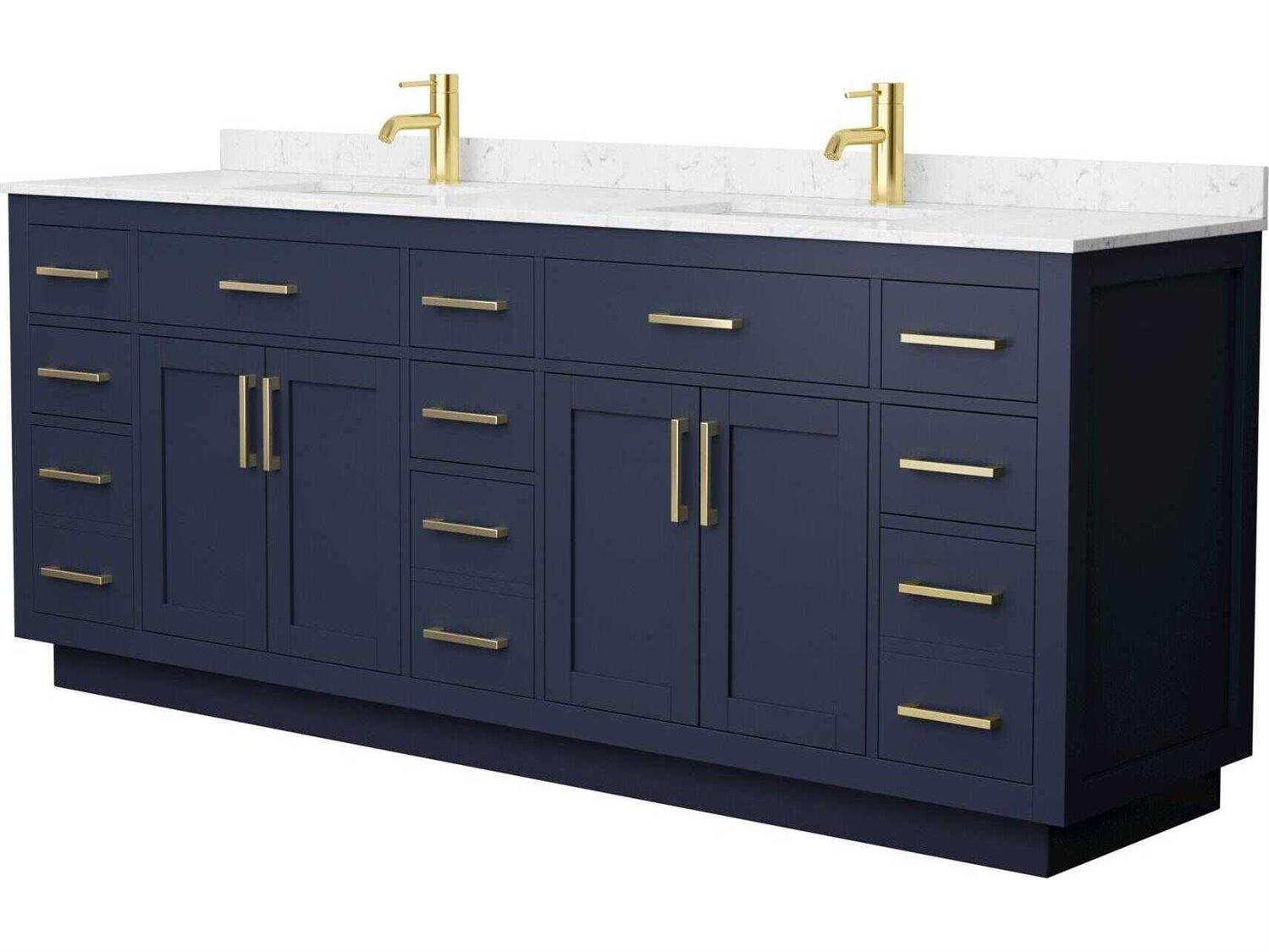 Wyndham Collection Beckett-TK 84" Dark Blue Vanity with Toe Kick
