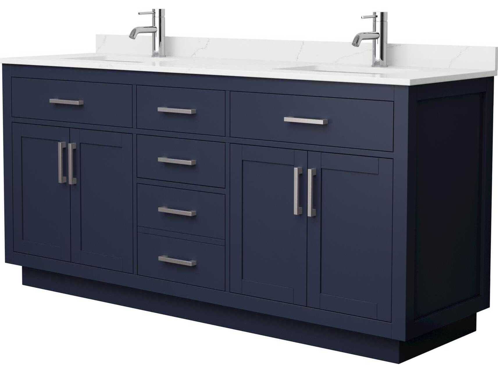Wyndham Collection Beckett-TK 72" Dark Blue Vanity with Toe Kick