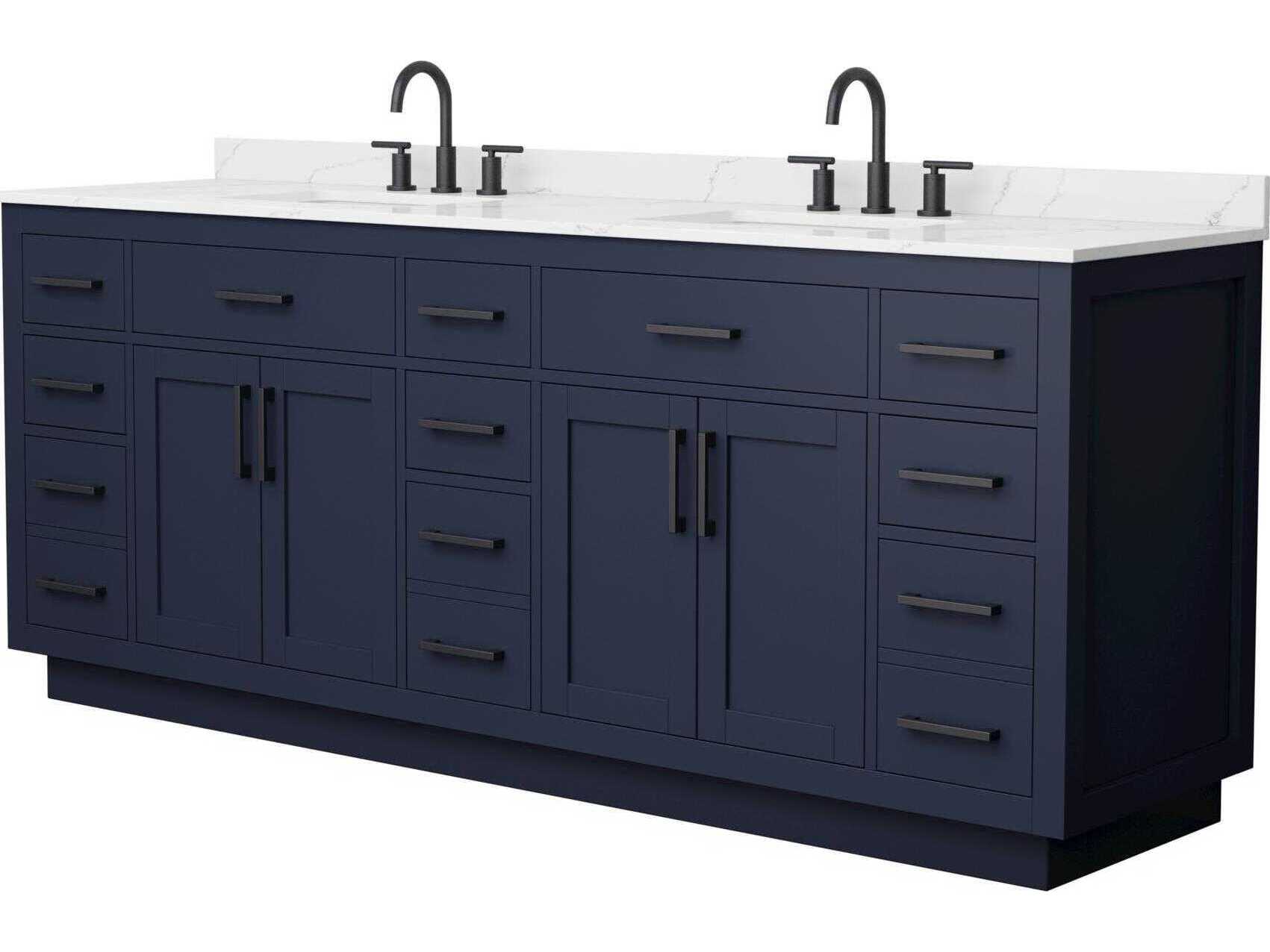 Wyndham Collection Beckett-TK 84" Dark Blue Vanity with Toe Kick