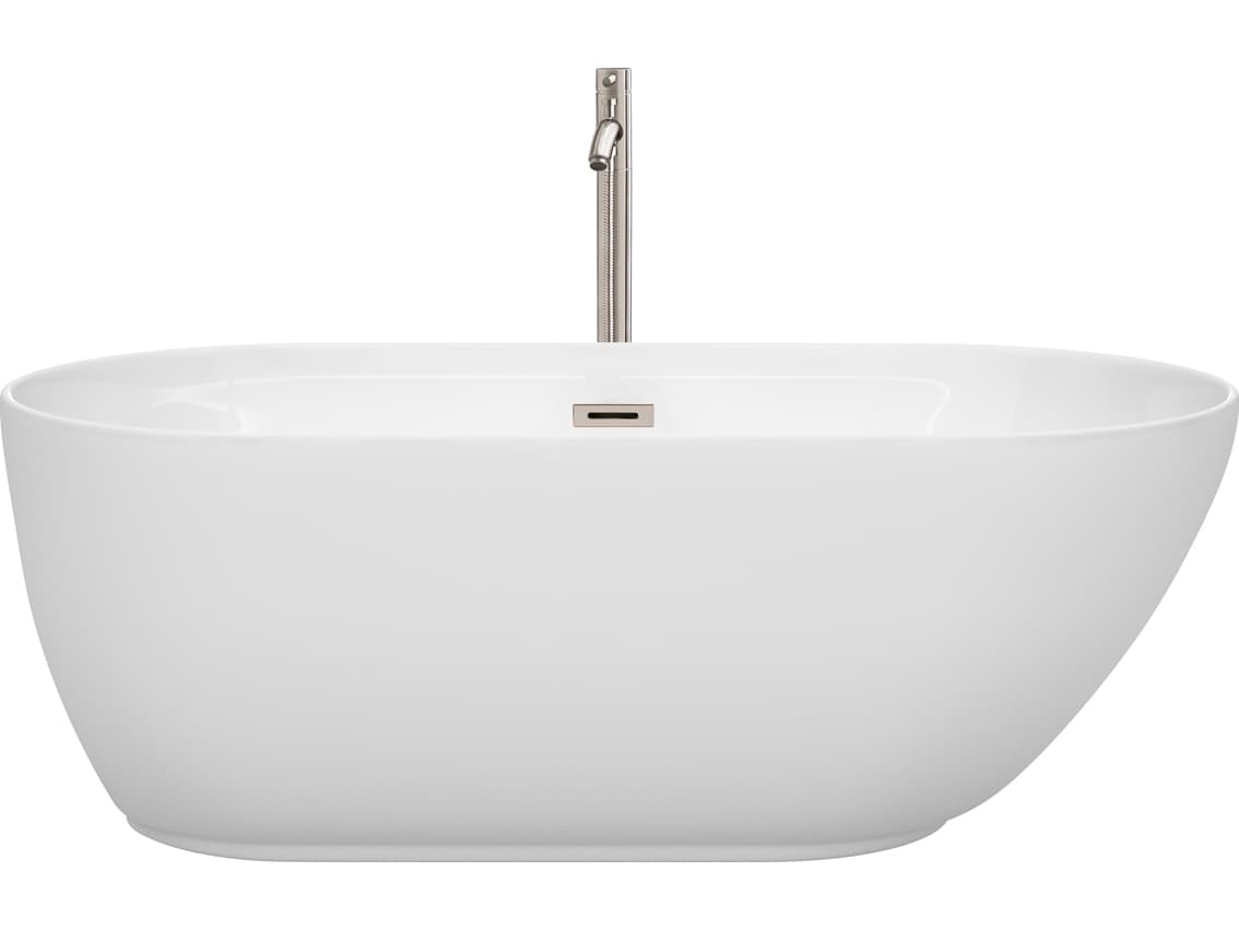 Wyndham Collection Melissa White Bathtub with Floor Mounted Faucet, Drain and Overflow Trim