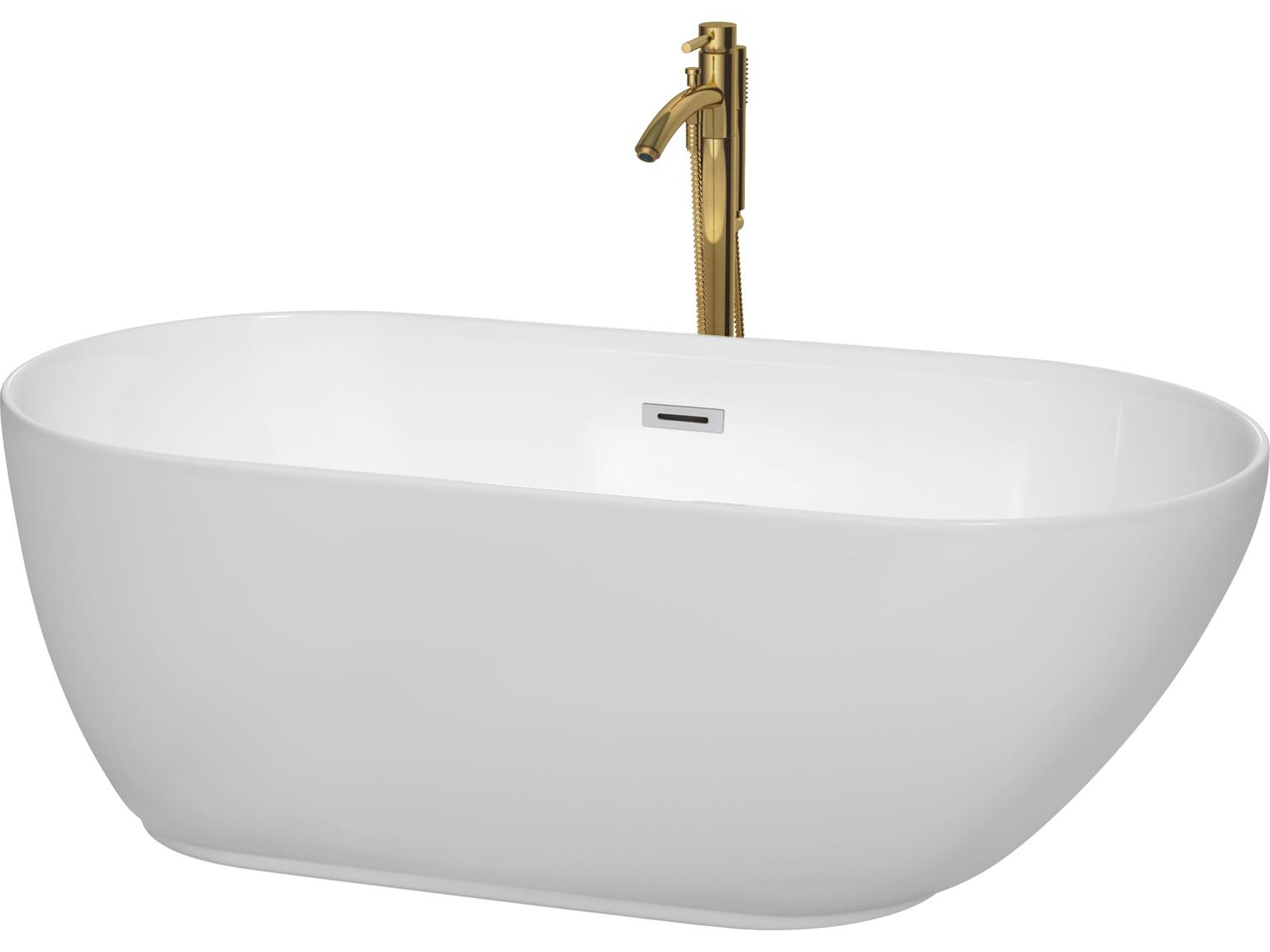 Wyndham Collection Melissa White Bathtub with Polished Chrome Trim and Floor Mounted Faucet
