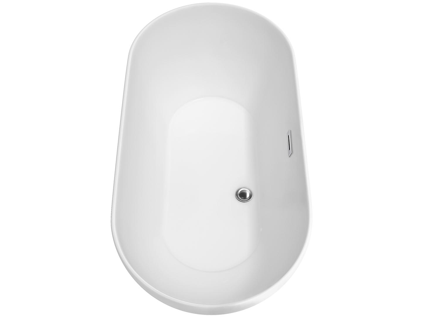 Wyndham Collection Melissa White Bathtub with Polished Chrome Trim and Floor Mounted Faucet