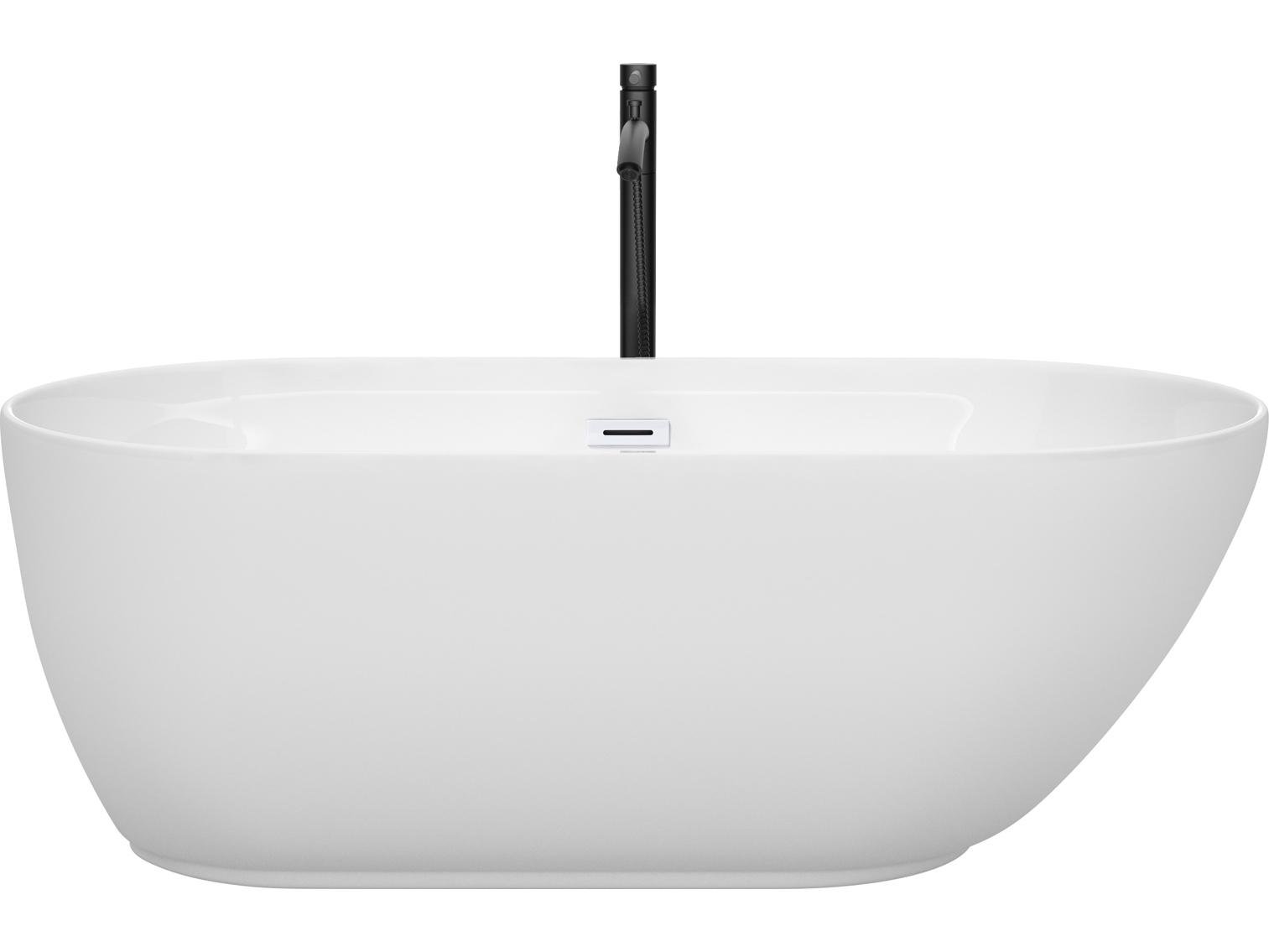 Wyndham Collection Melissa White Bathtub with Shiny White Trim and Floor Mounted Faucet