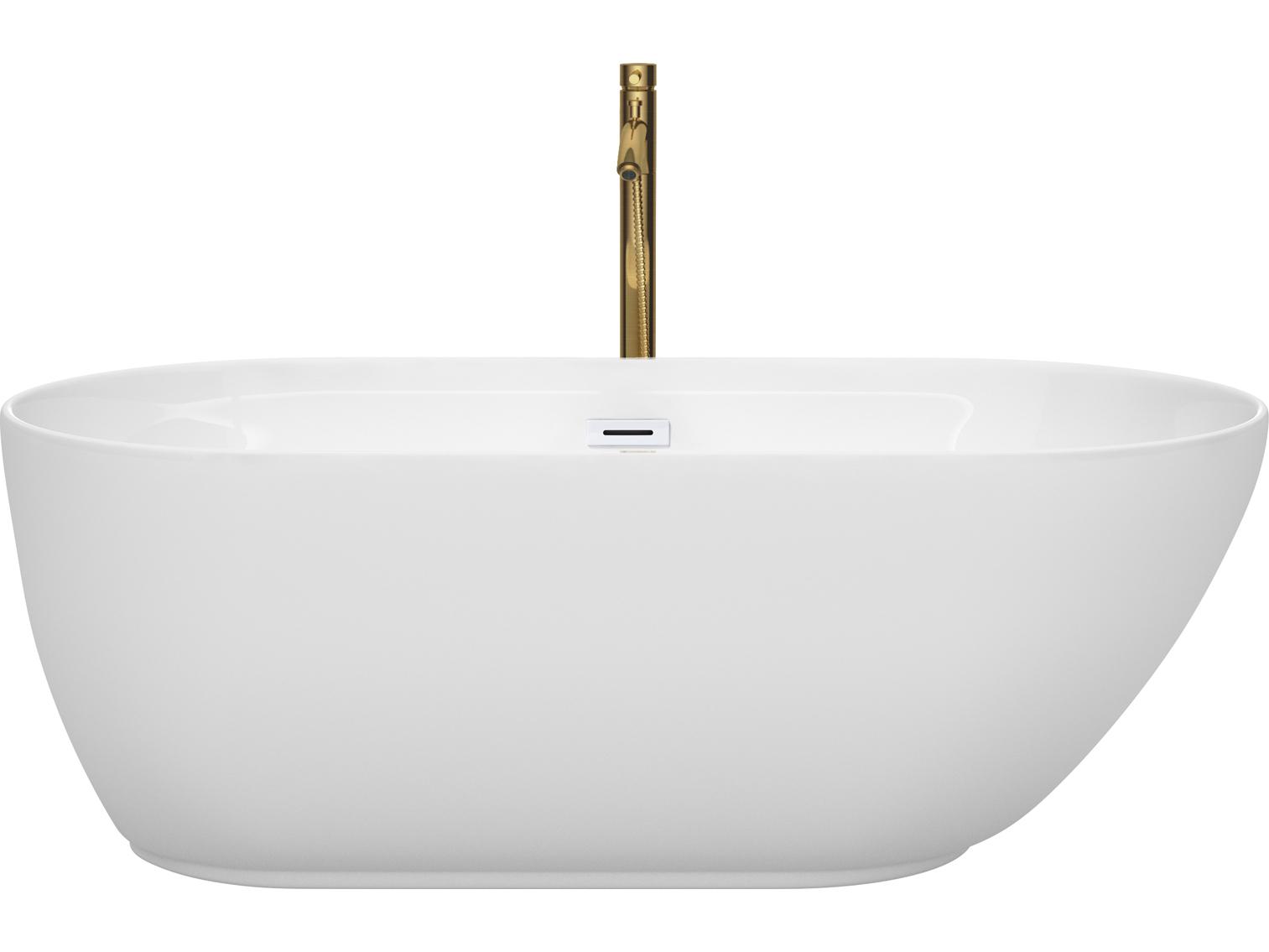 Wyndham Collection Melissa White Bathtub with Shiny White Trim and Floor Mounted Faucet