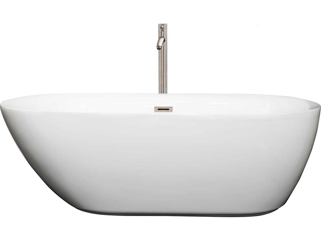 Wyndham Collection Melissa White Bathtub with Floor Mounted Faucet, Drain and Overflow Trim
