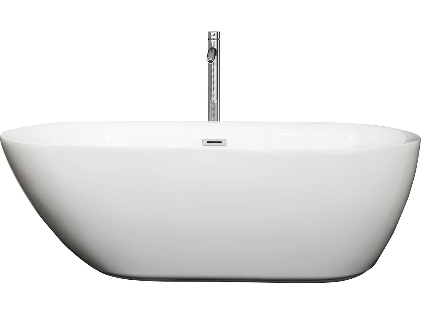 Wyndham Collection Melissa White Bathtub with Floor Mounted Faucet, Drain and Overflow Trim