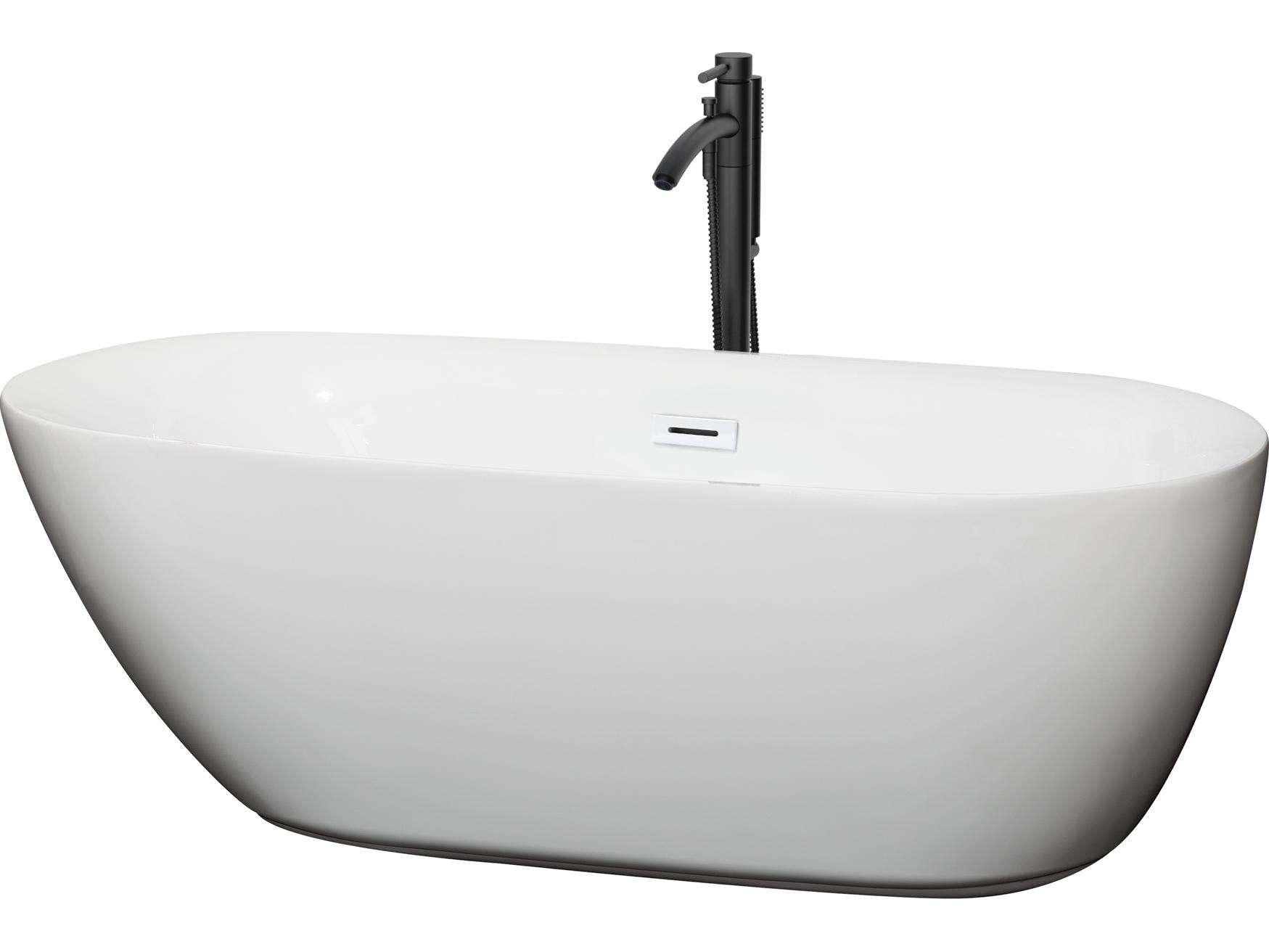 Wyndham Collection Melissa White Bathtub with Shiny White Trim and Floor Mounted Faucet