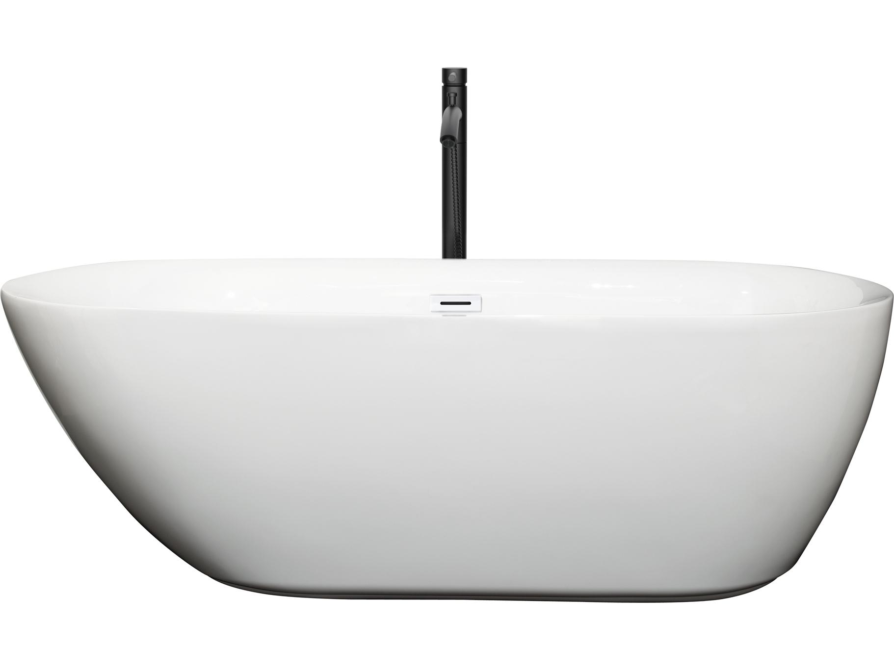 Wyndham Collection Melissa White Bathtub with Shiny White Trim and Floor Mounted Faucet