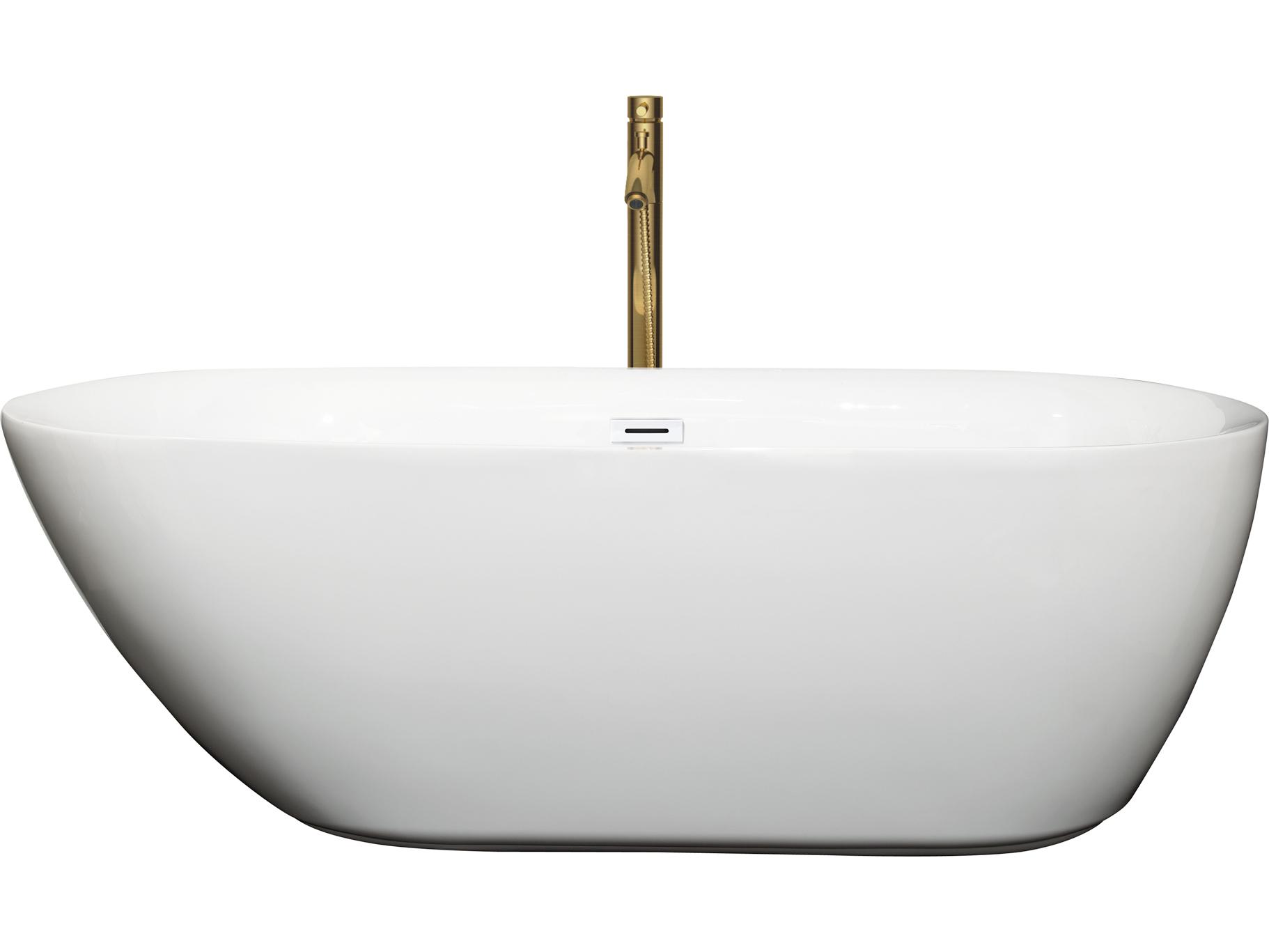 Wyndham Collection Melissa White Bathtub with Shiny White Trim and Floor Mounted Faucet