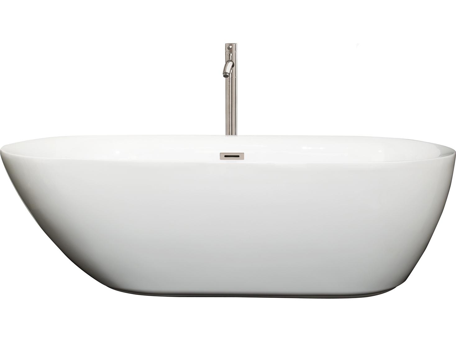 Wyndham Collection Melissa White Bathtub with Floor Mounted Faucet, Drain and Overflow Trim