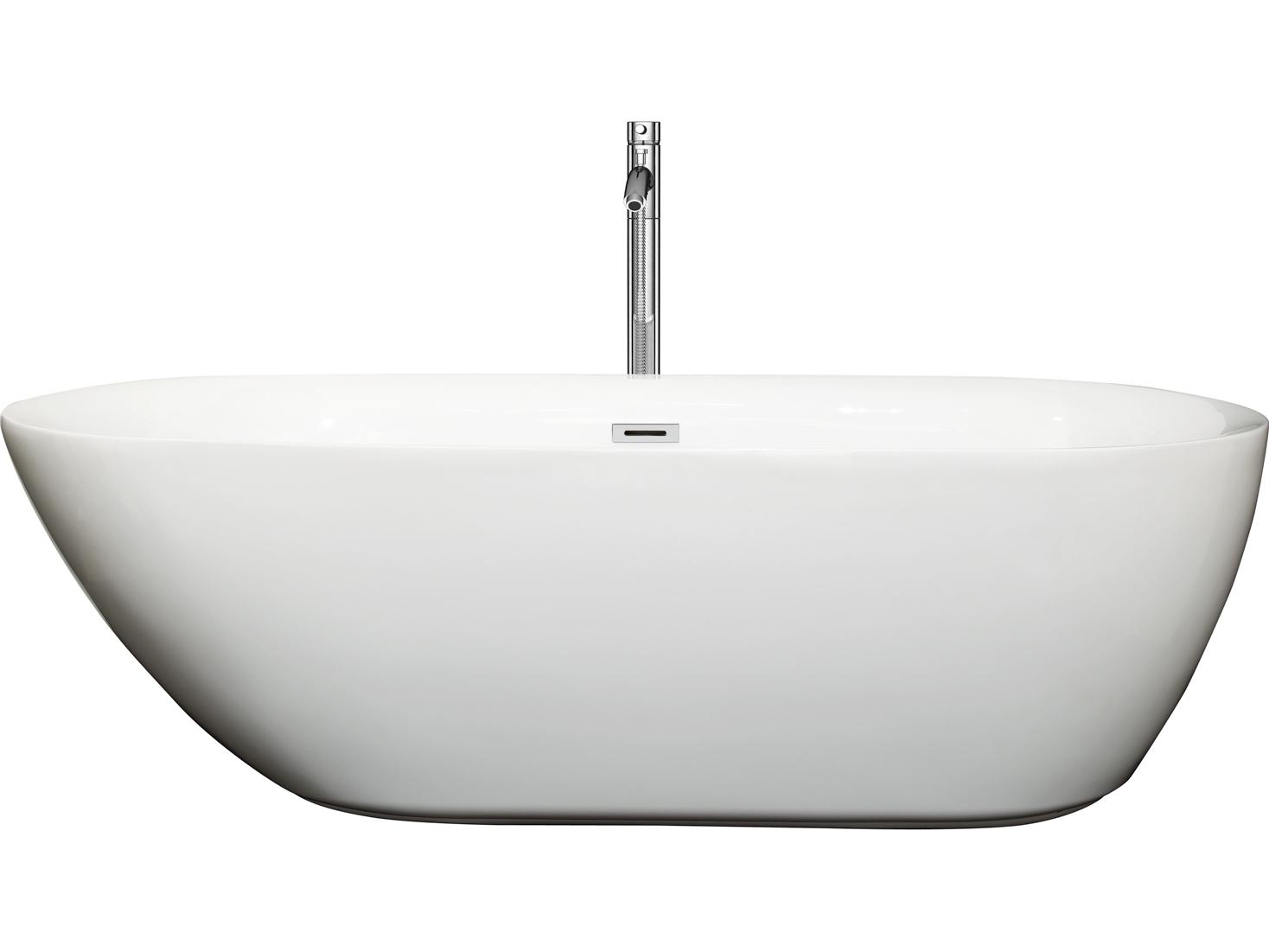 Wyndham Collection Melissa White Bathtub with Floor Mounted Faucet, Drain and Overflow Trim