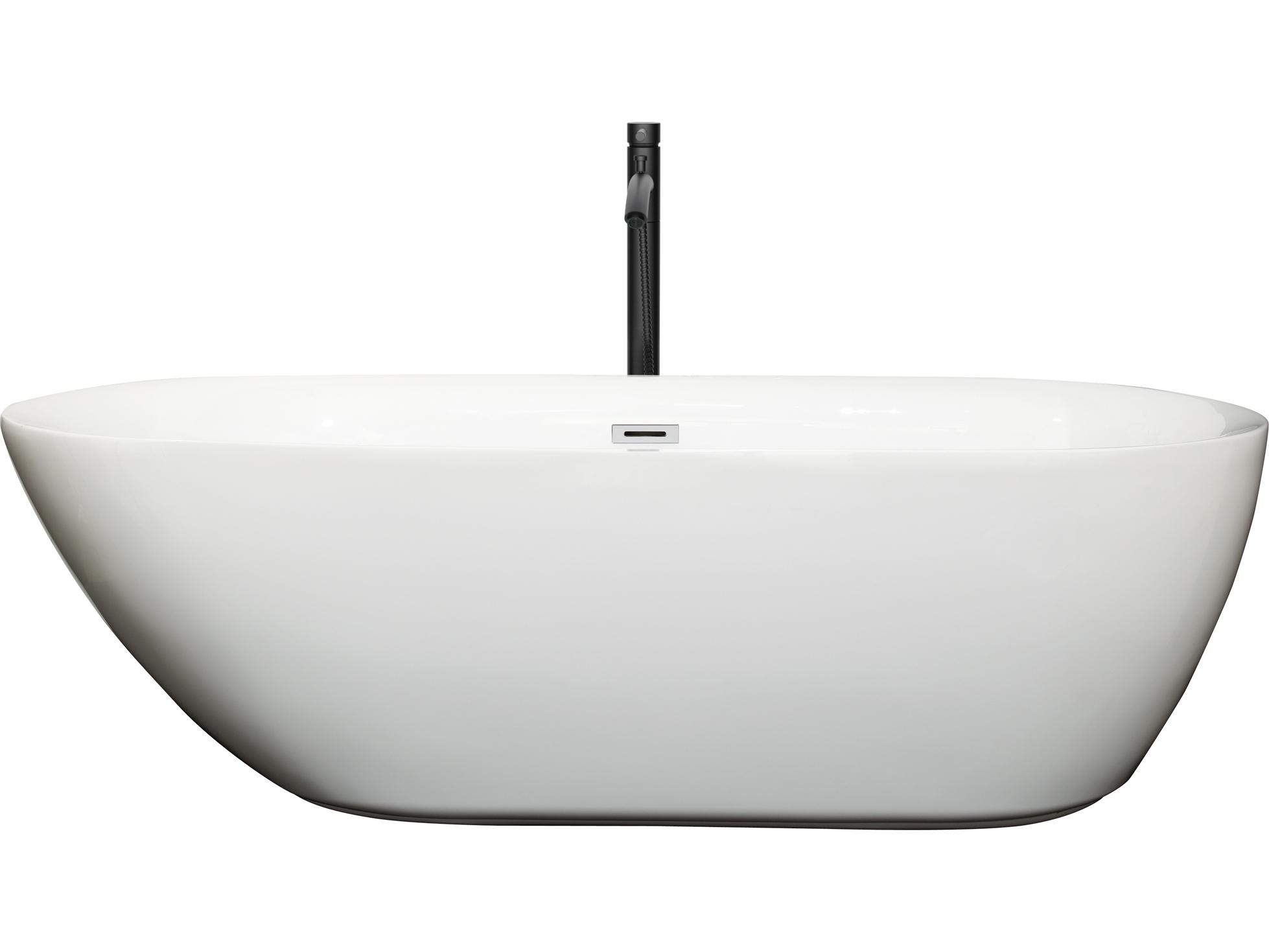 Wyndham Collection Melissa White Bathtub with Polished Chrome Trim and Floor Mounted Faucet