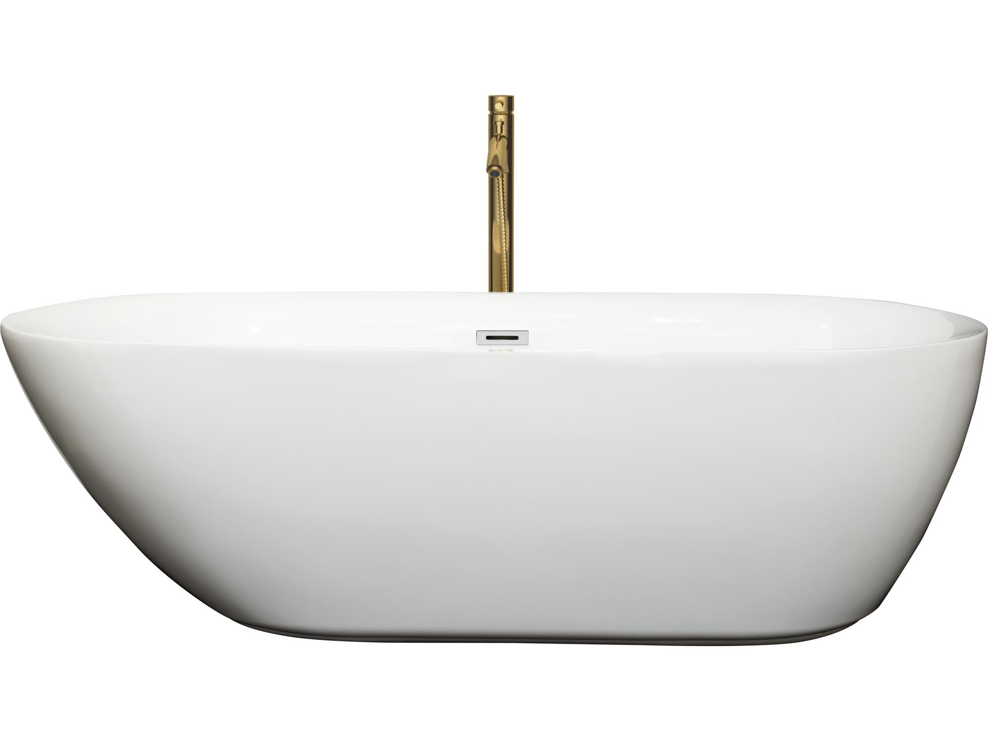 Wyndham Collection Melissa White Bathtub with Polished Chrome Trim and Floor Mounted Faucet