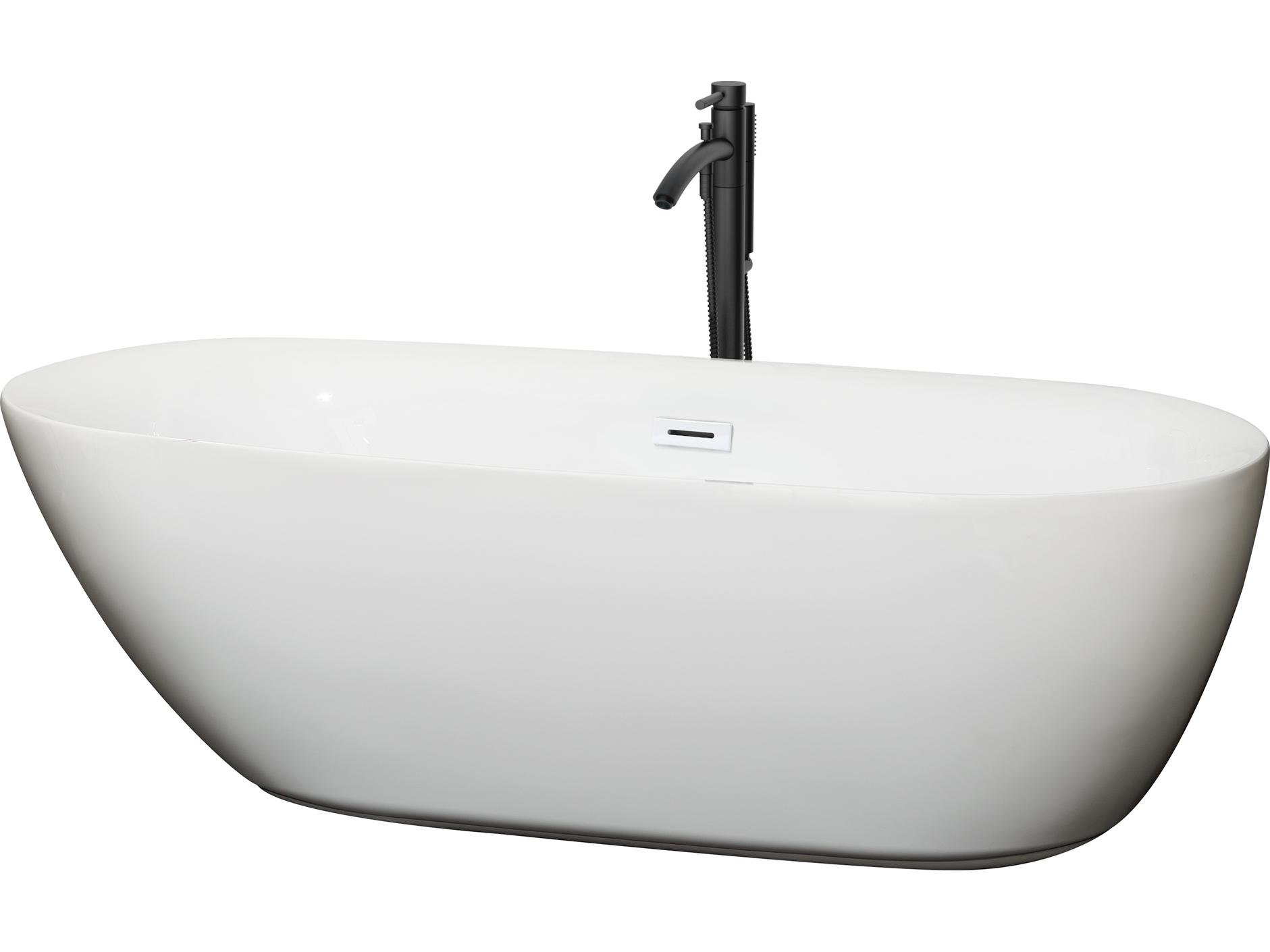 Wyndham Collection Melissa White Bathtub with Shiny White Trim and Floor Mounted Faucet