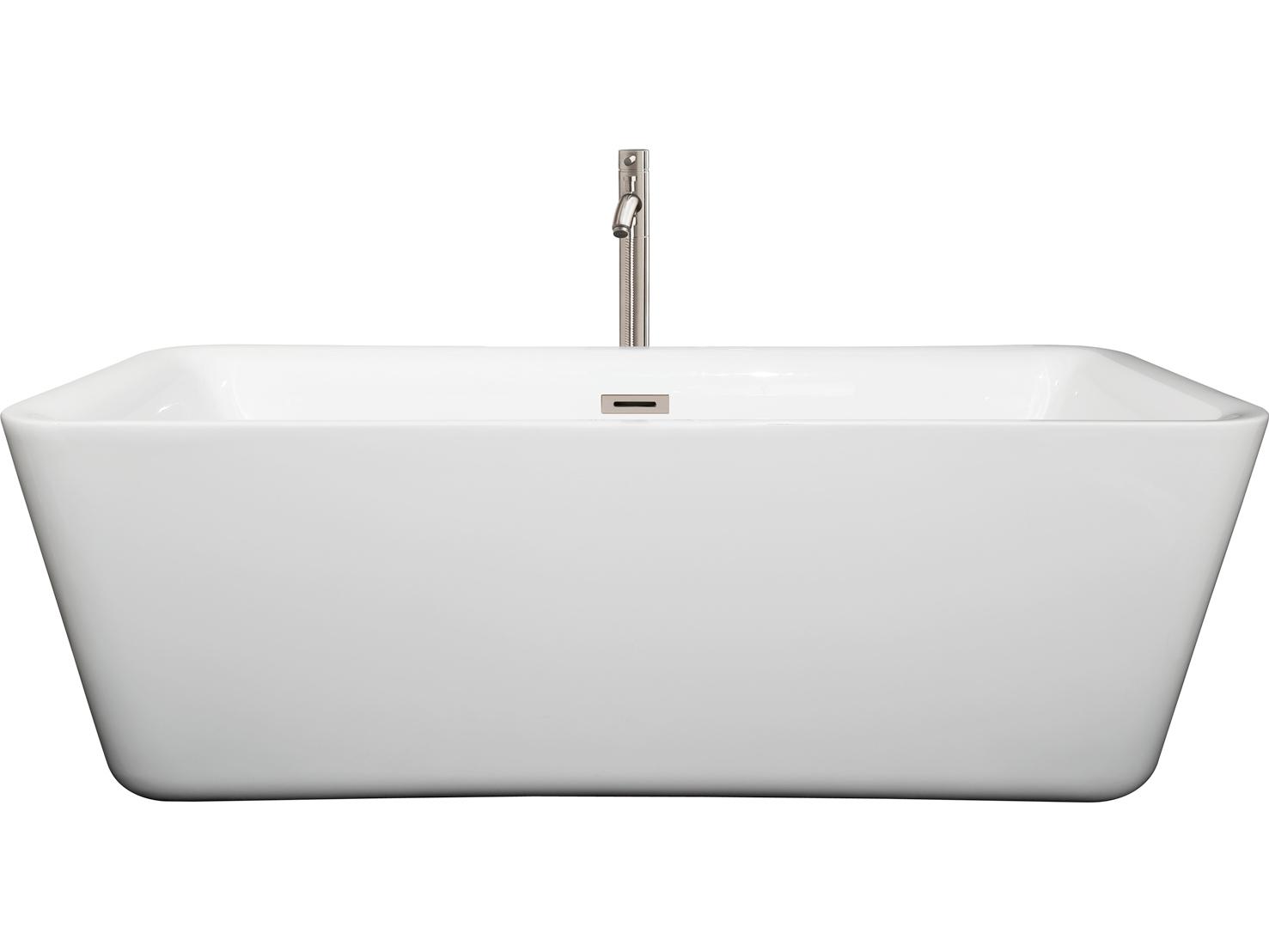 Wyndham Collection Emily White Bathtub with Floor Mounted Faucet, Drain and Overflow Trim