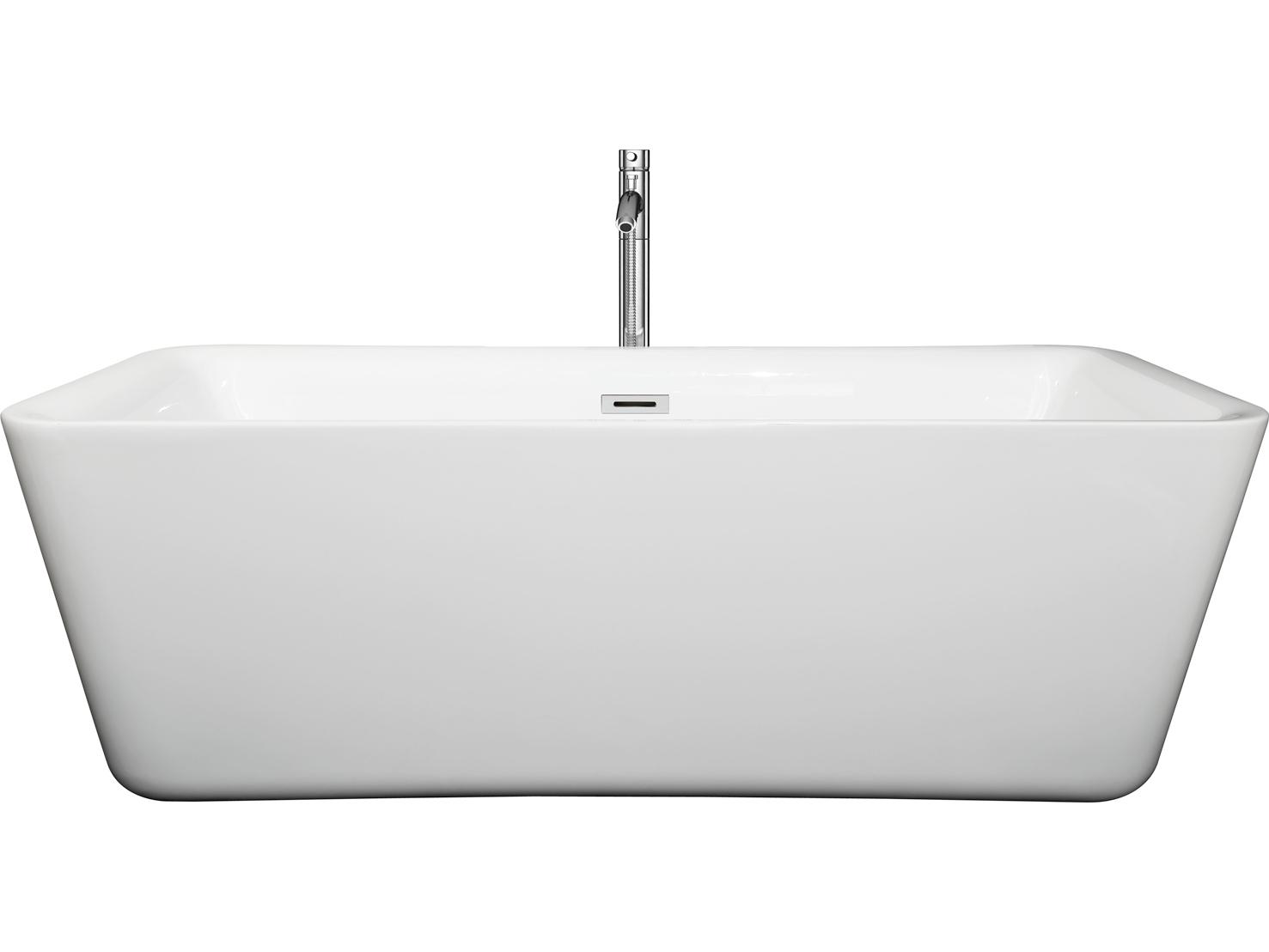 Wyndham Collection Emily White Bathtub with Floor Mounted Faucet, Drain and Overflow Trim