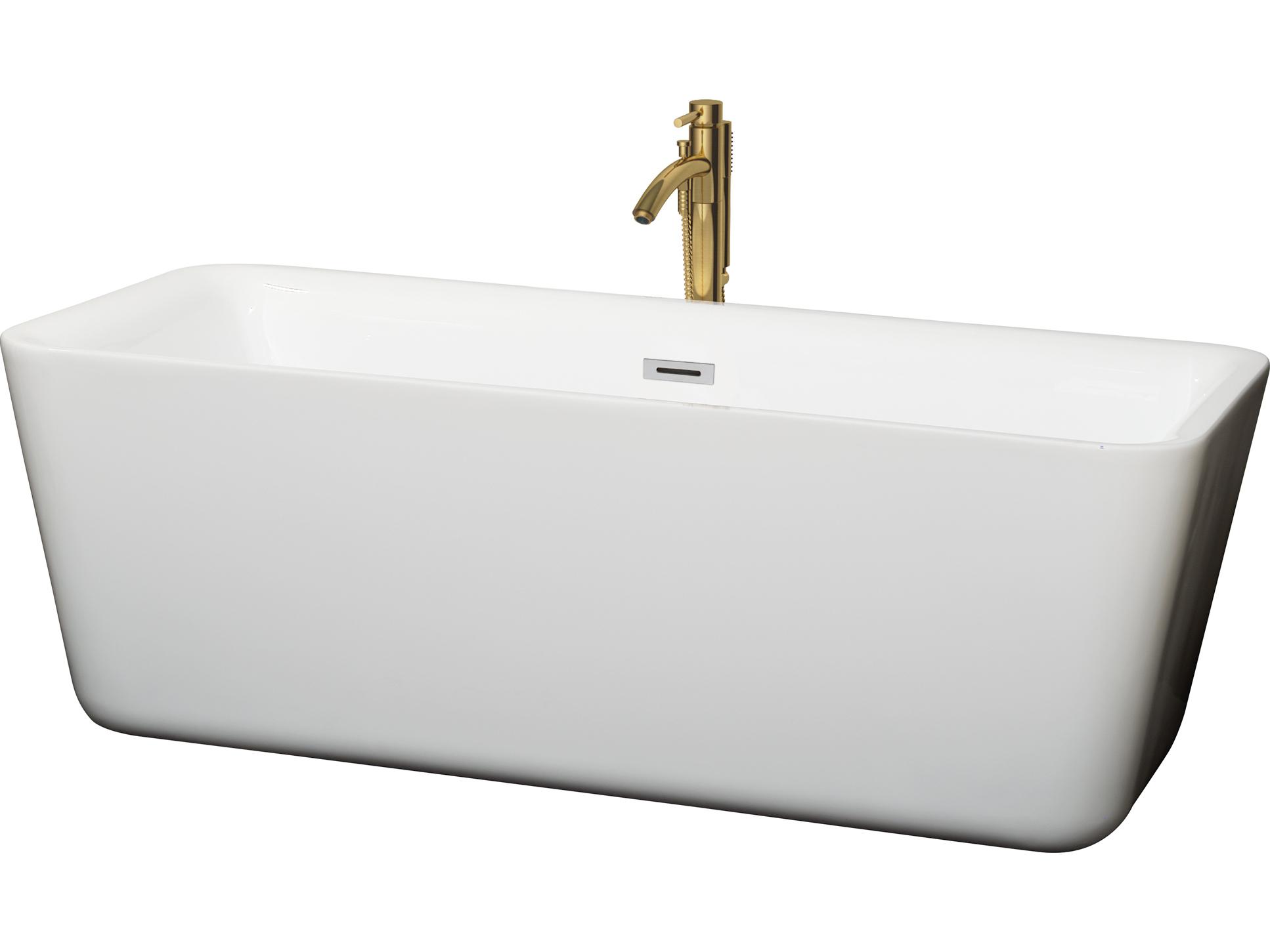 Wyndham Collection Emily White Bathtub with Polished Chrome Trim and Floor Mounted Faucet