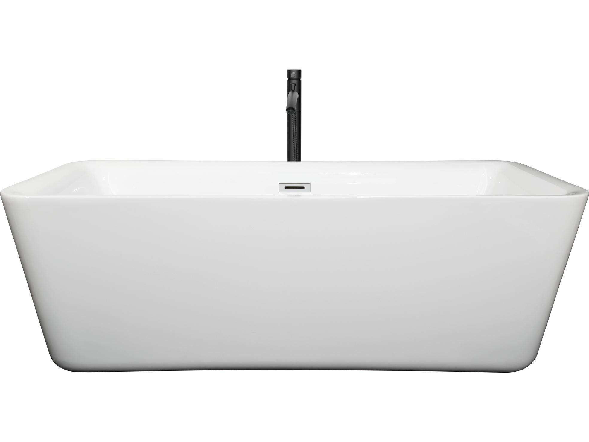 Wyndham Collection Emily White Bathtub with Polished Chrome Trim and Floor Mounted Faucet