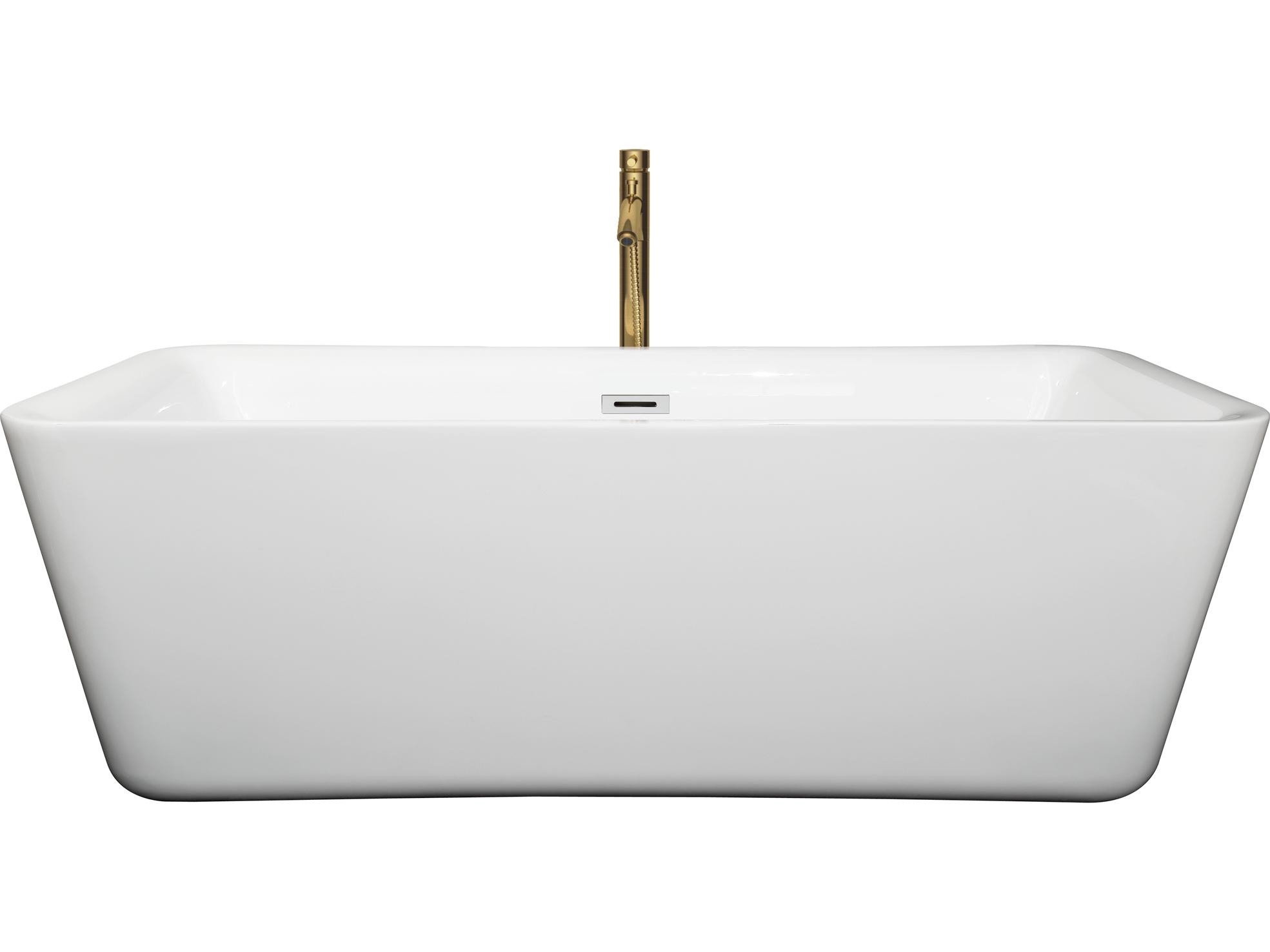 Wyndham Collection Emily White Bathtub with Polished Chrome Trim and Floor Mounted Faucet